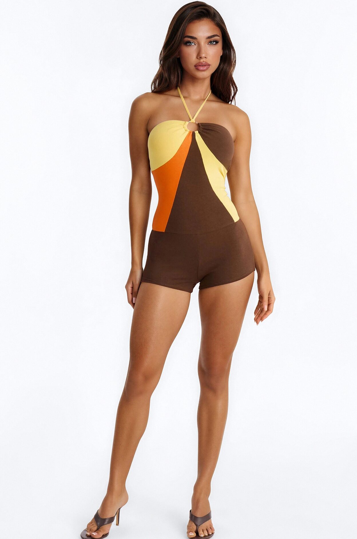 Indiya Halter Contrast Micro Romper - Chocolate/Combo