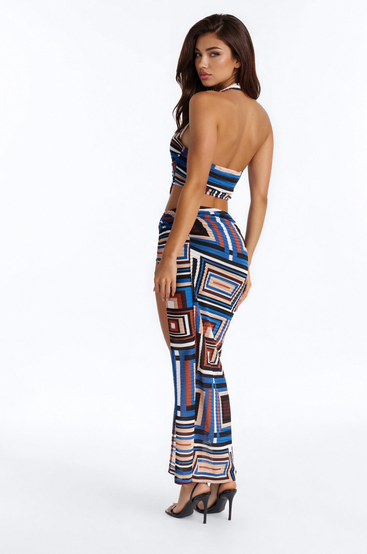 Alicia Halter Maxi Skirt Set - Black/combo