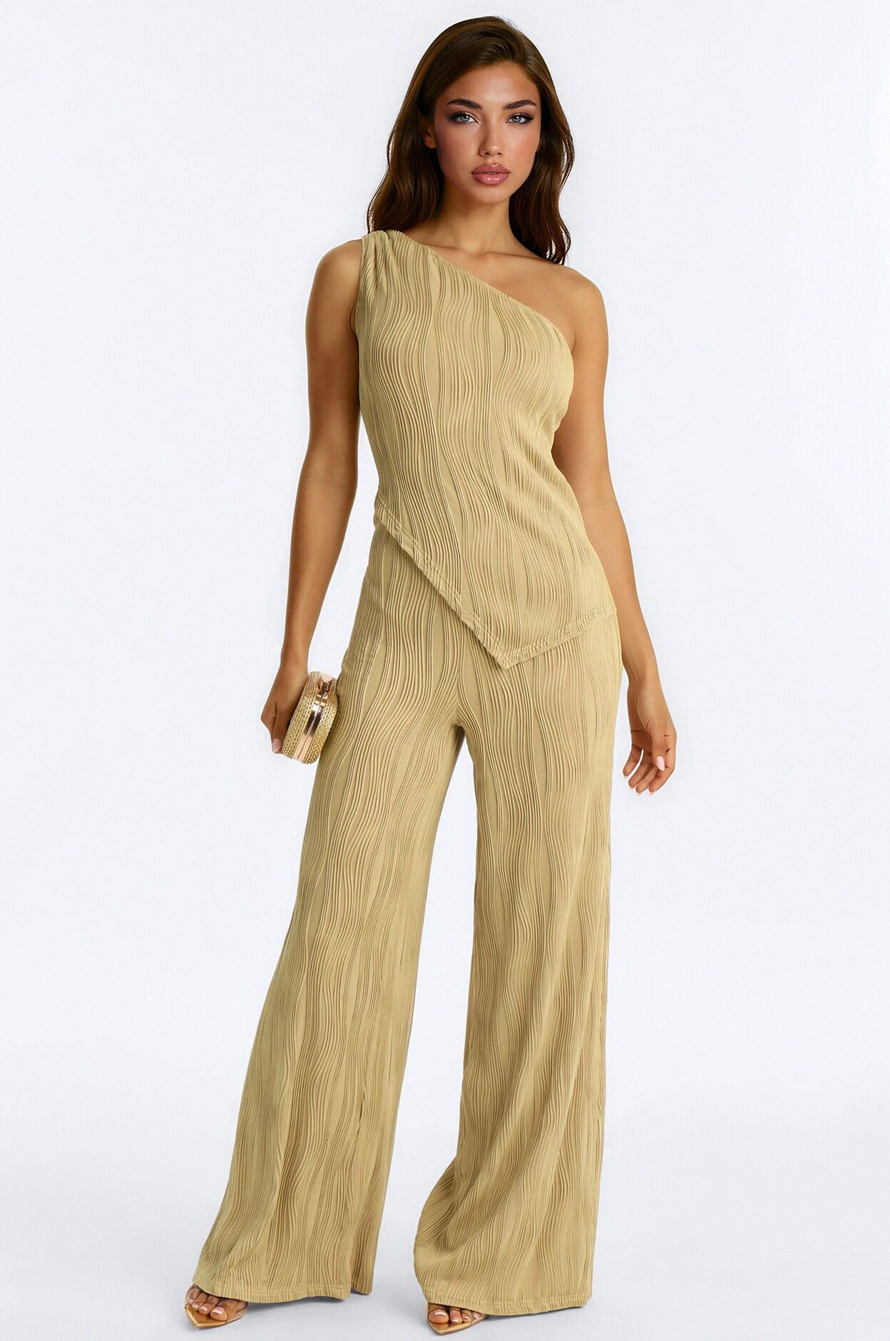 Nyla Textured Wide Leg Jumpsuit - Sage