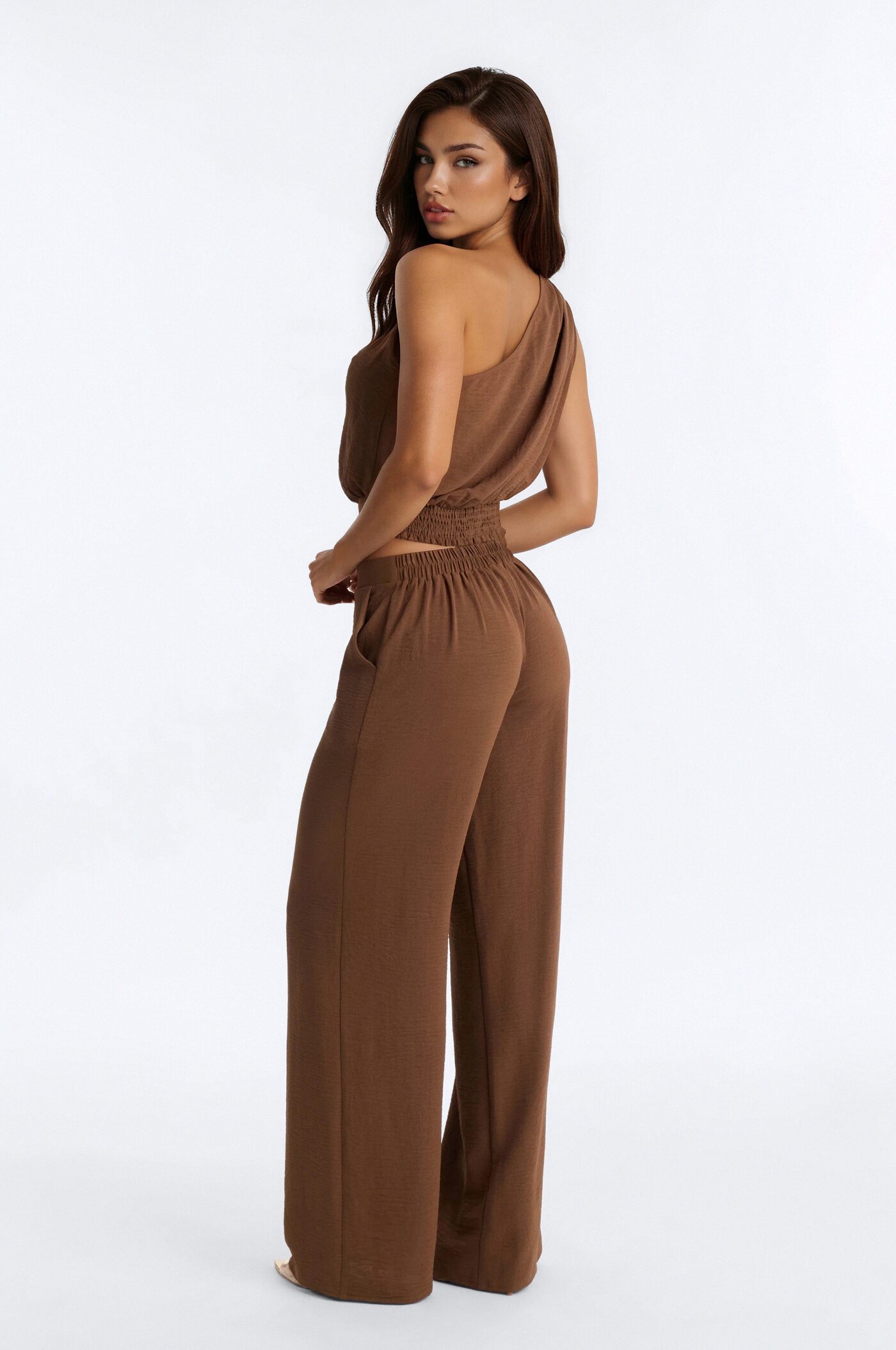 Maeve One Shoulder Pant Set - Brown