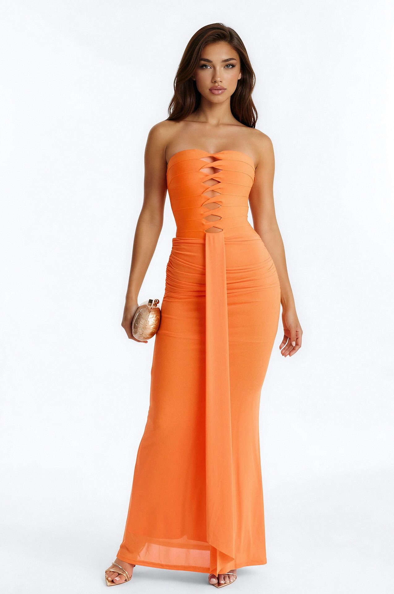 Center Stage Draped Bandage Maxi Dress - Orange