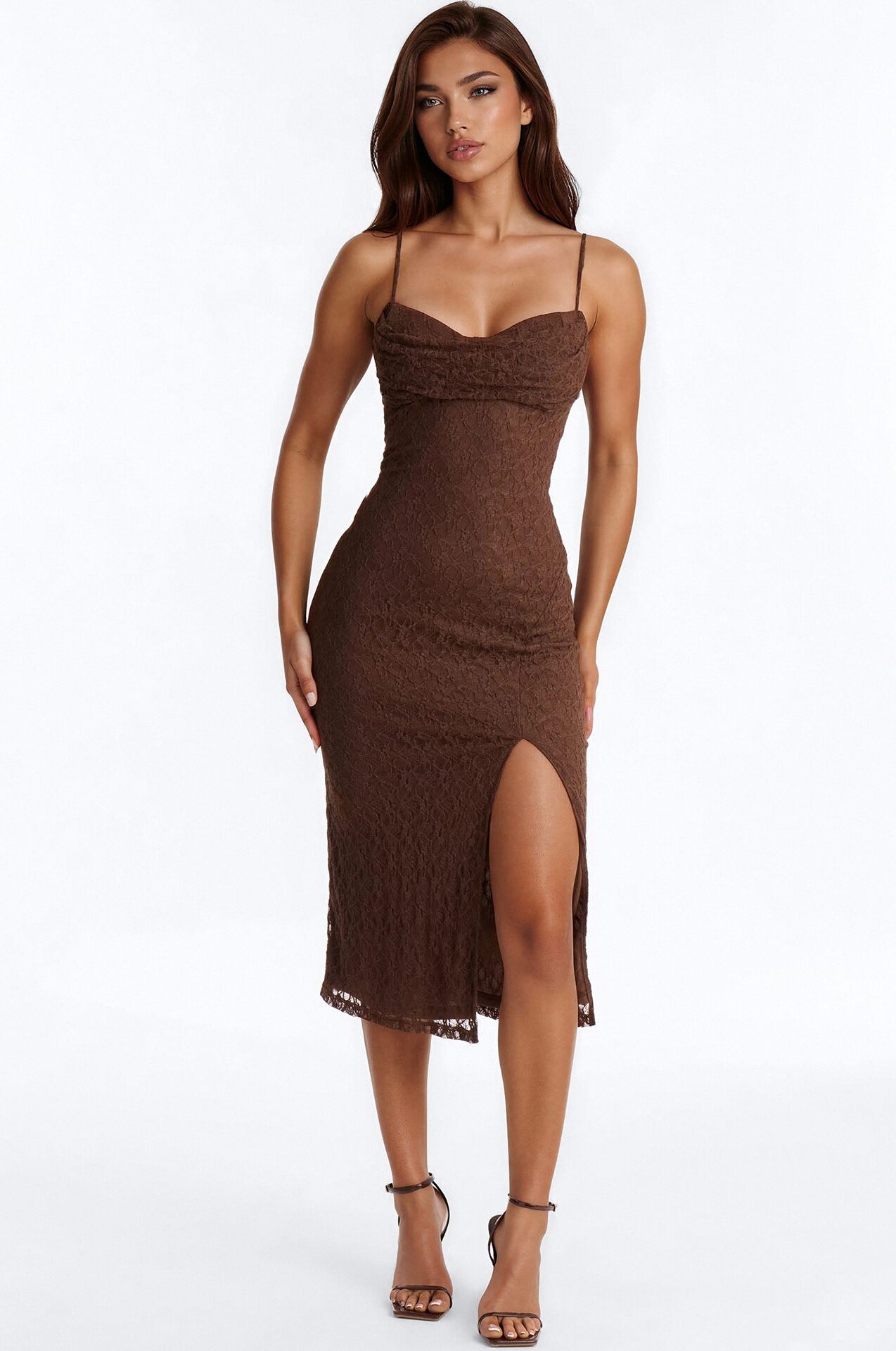 Raeanne Lace Midi Dress - Brown