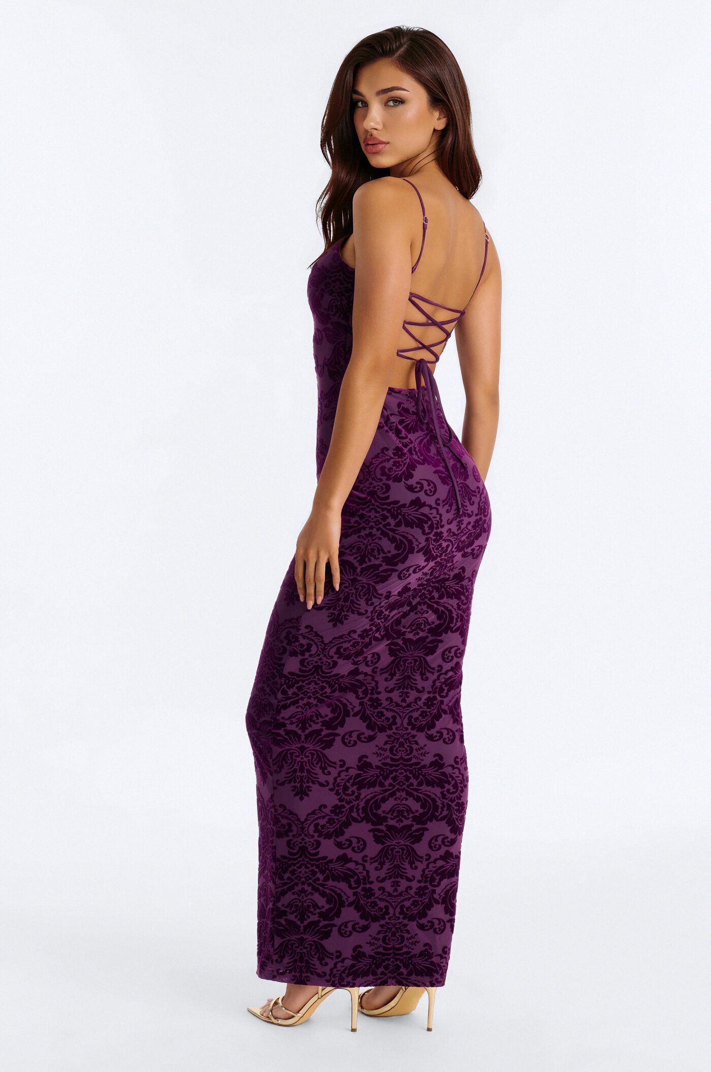 Out For Tonight Flocked Maxi Dress - Plum