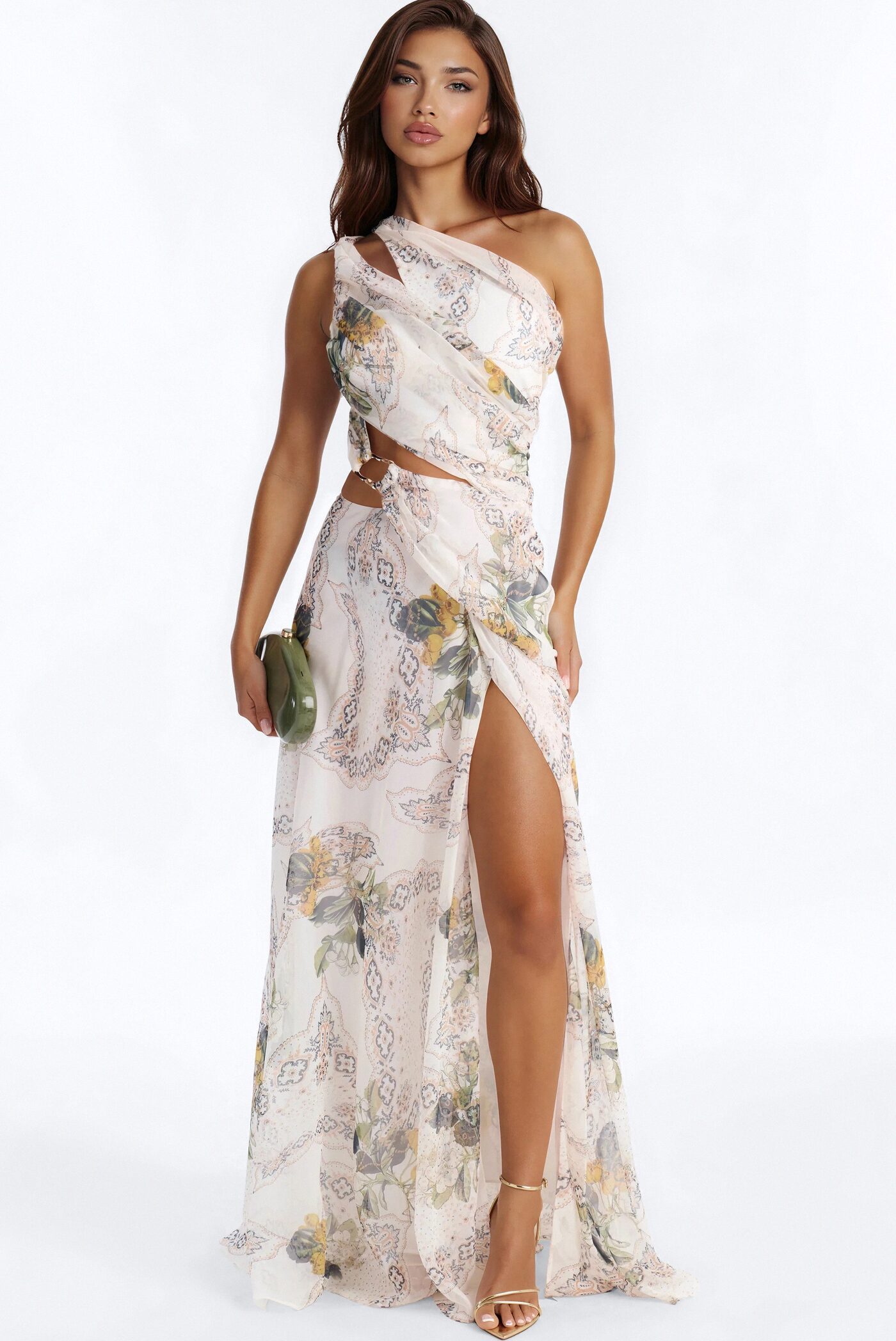Jessika Chiffon Maxi Dress - Off White/combo