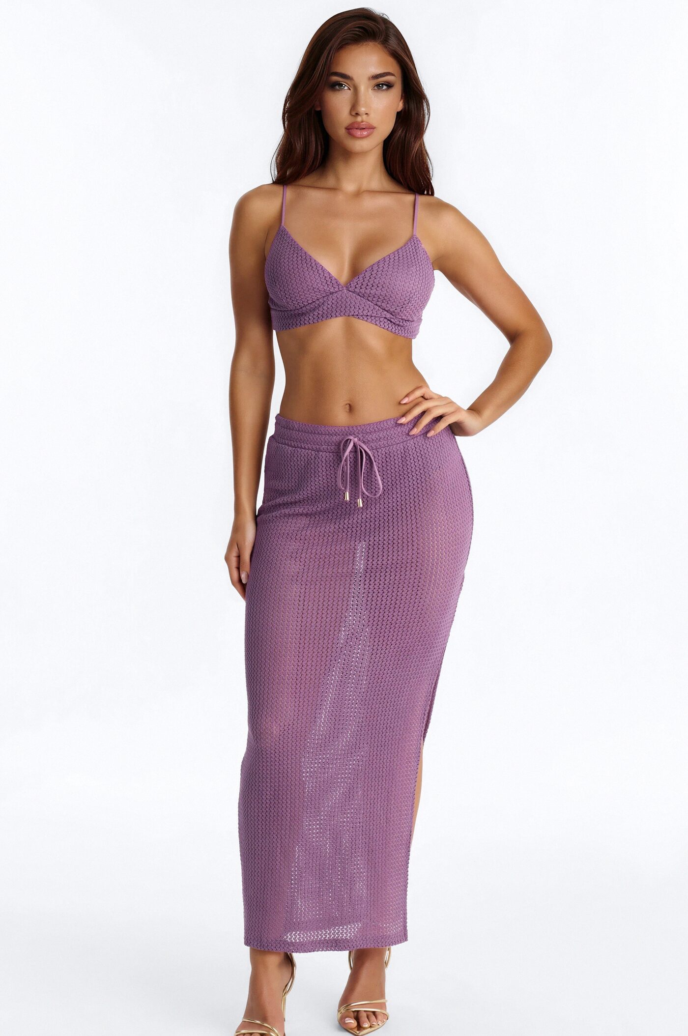 Beach Bliss Crochet Skirt Set - Purple