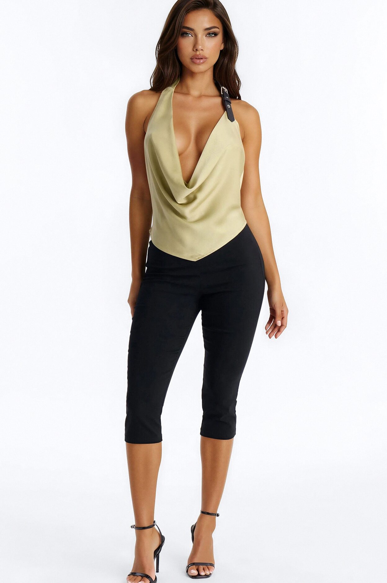My Kind Of Night Belted Satin Halter Top - Sage