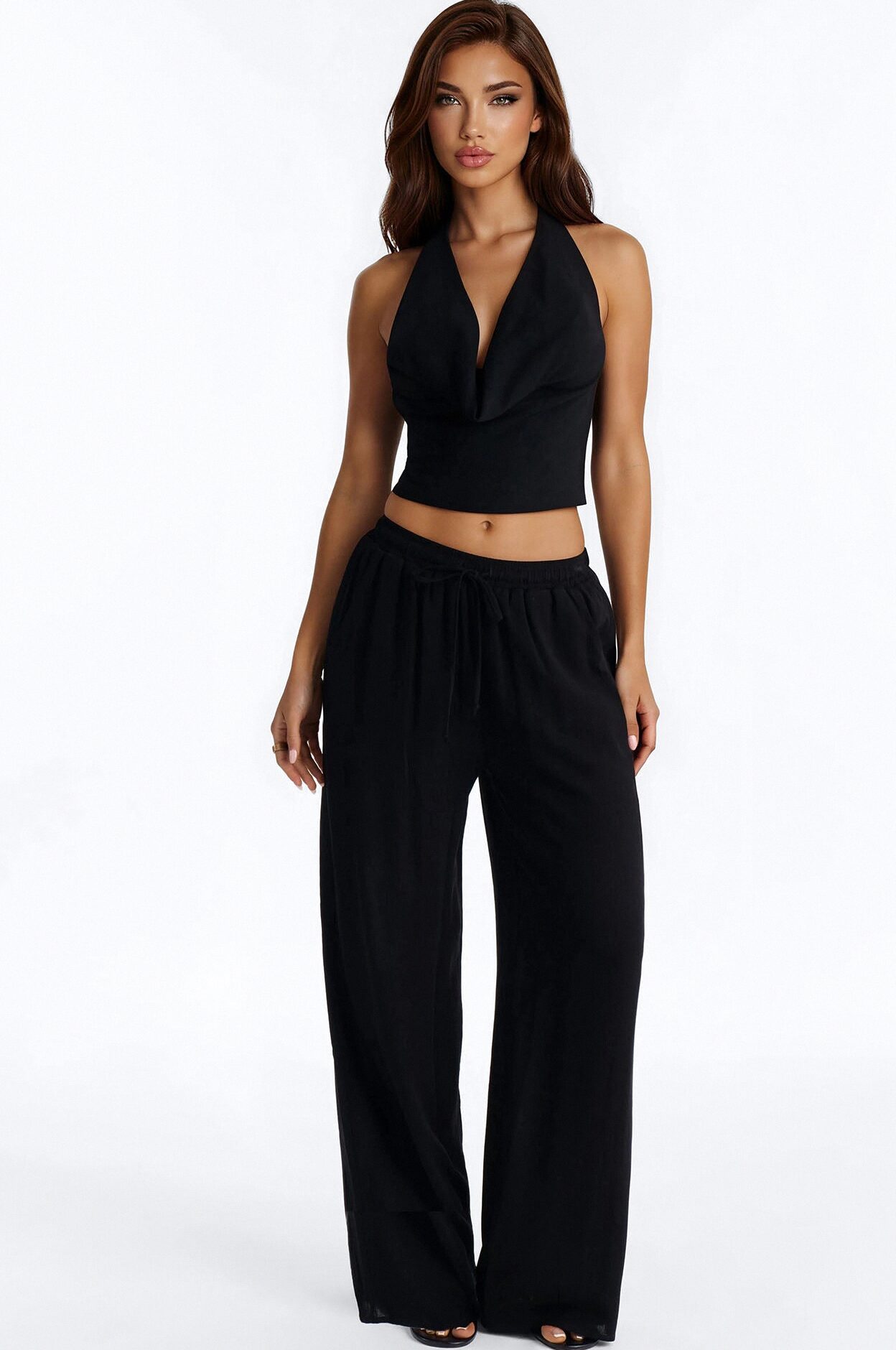 In Cannes For The Summer Wide Leg Gauze Pant - Black