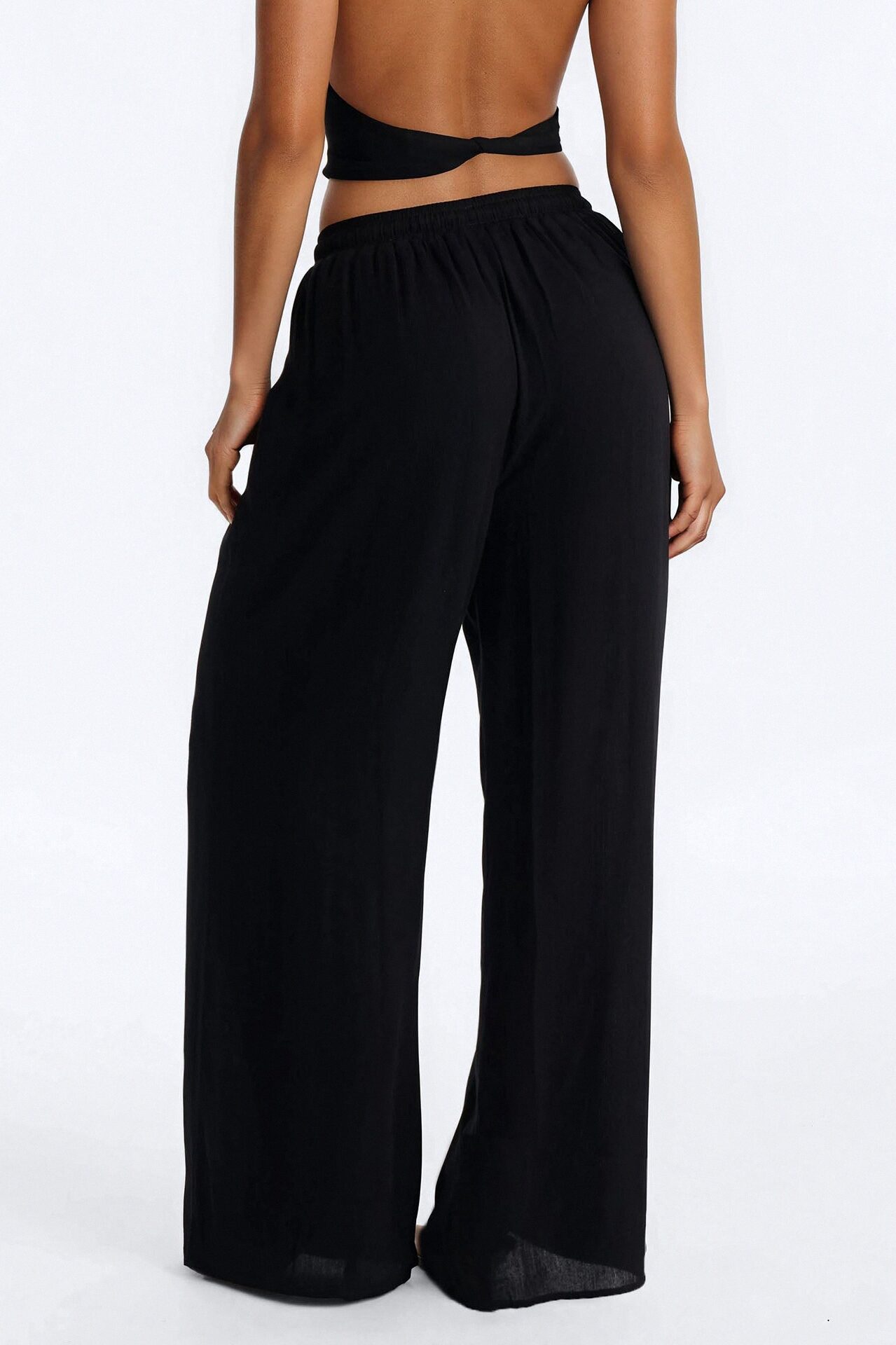 In Cannes For The Summer Wide Leg Gauze Pant - Black