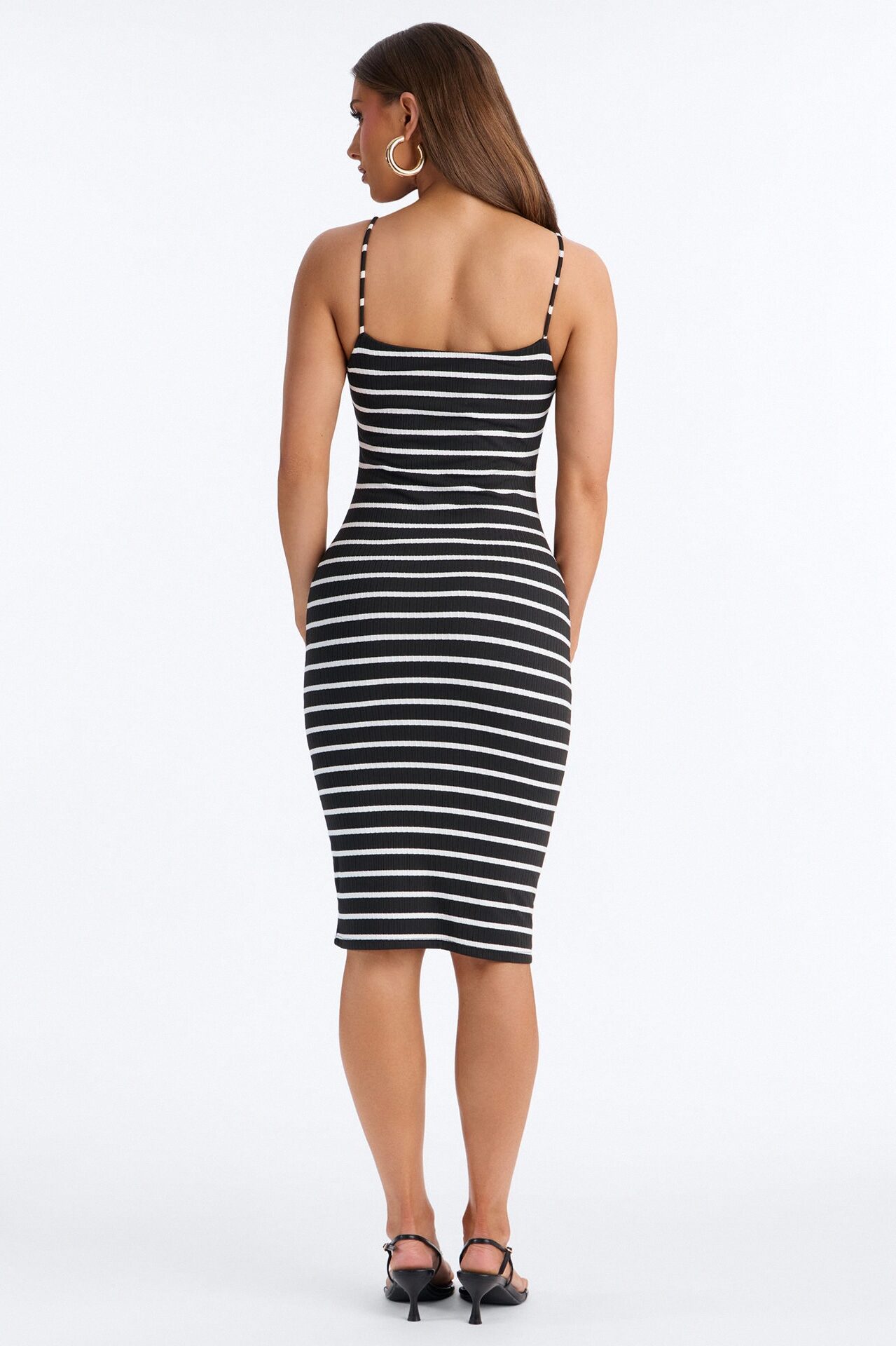 Olivia Striped Midi Dress - Black/White