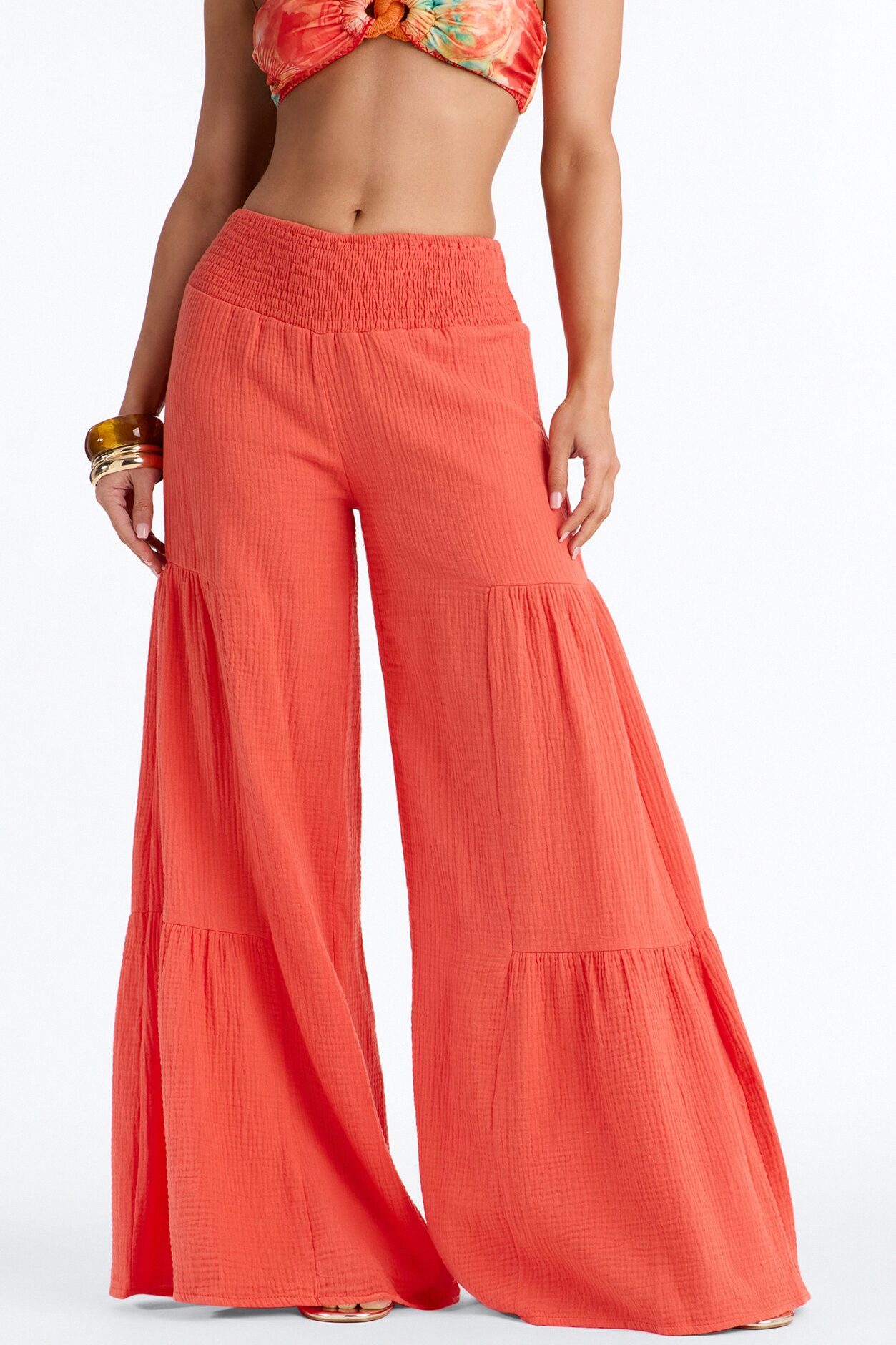 Breezy Bay Wide Leg Gauze Pant - Orange