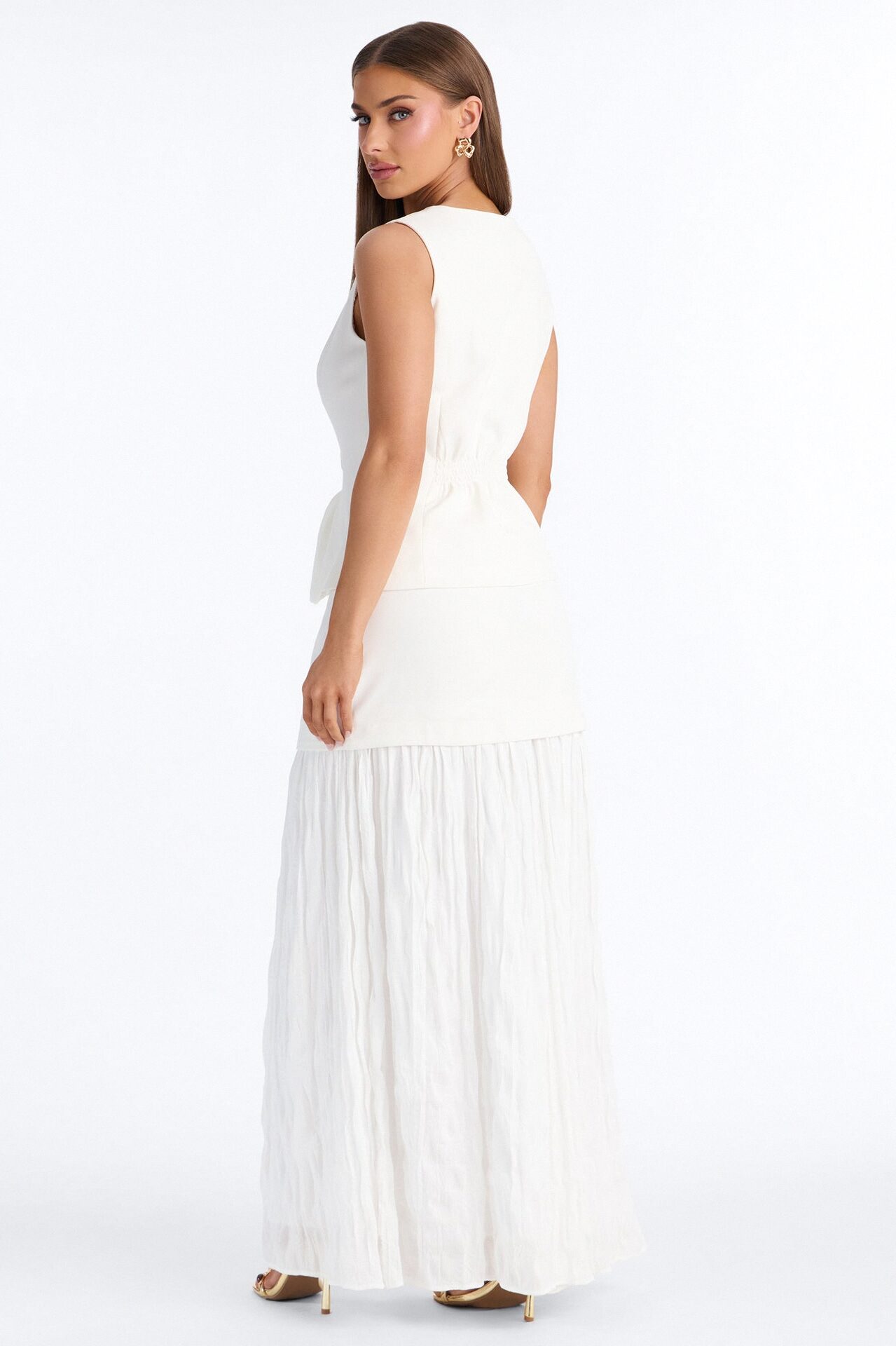 Charming Hour Vest Skirt Set - White