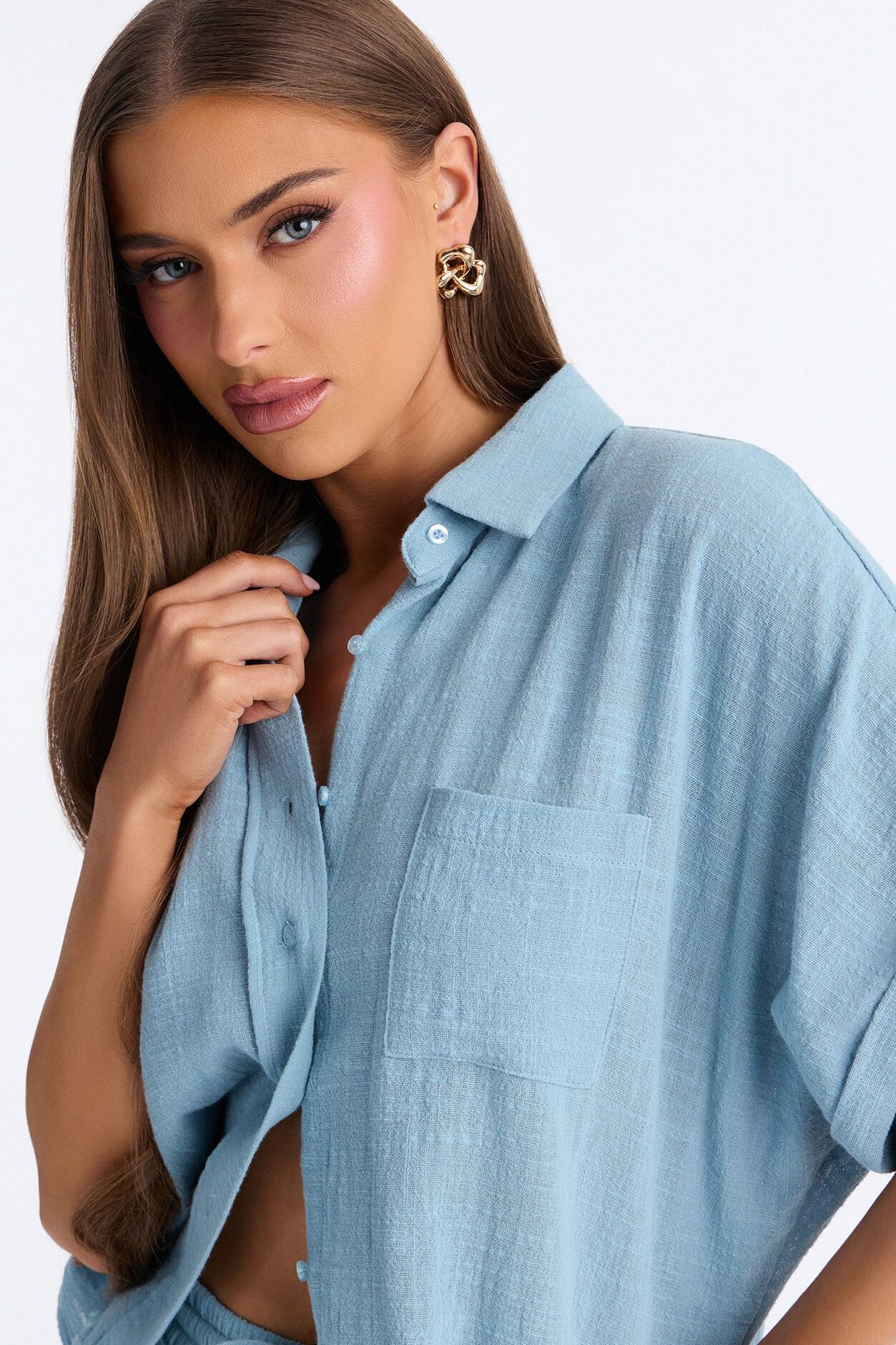 Easy Breezy Linen Short Set - Light Blue