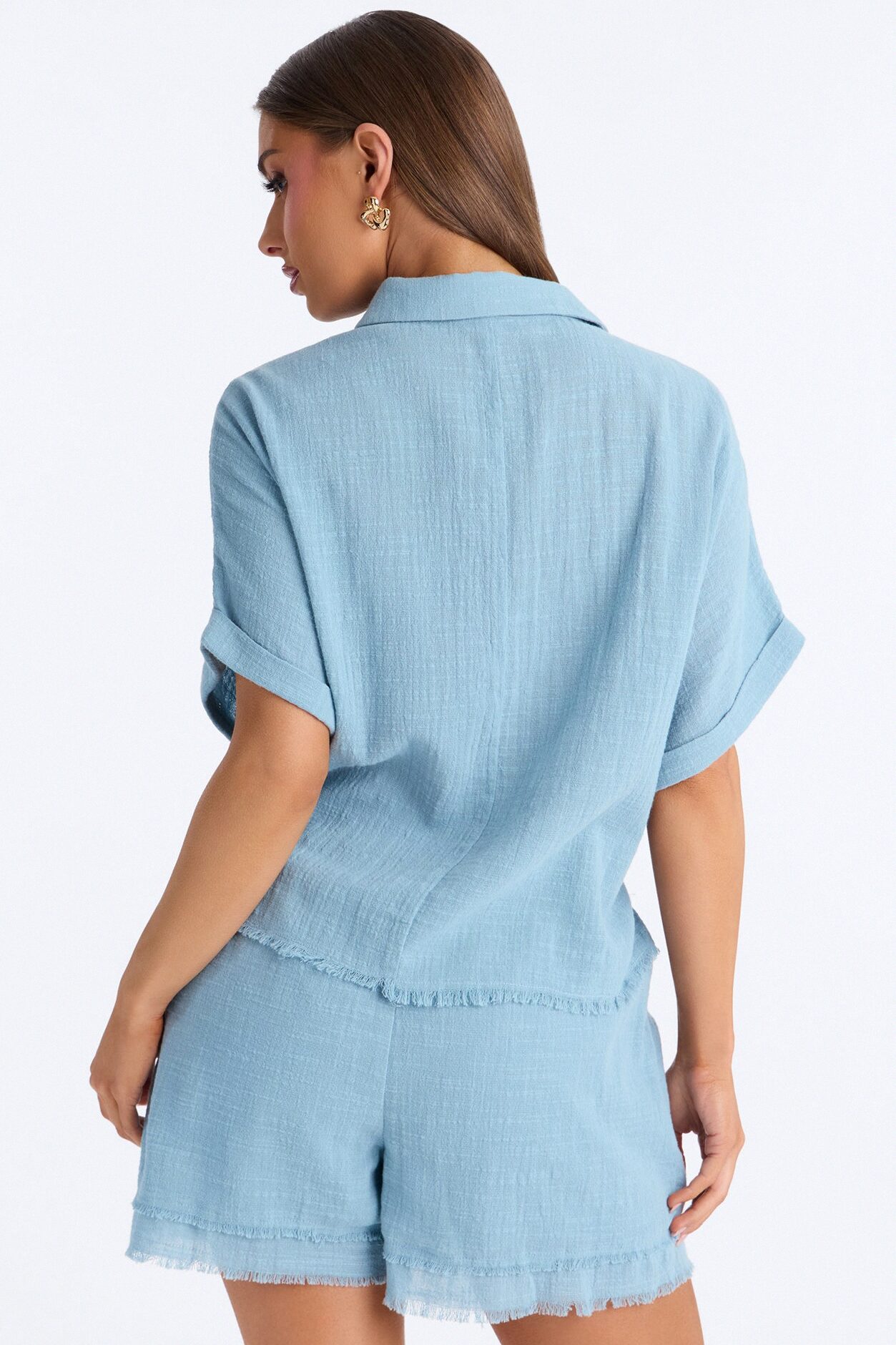 Easy Breezy Linen Short Set - Light Blue