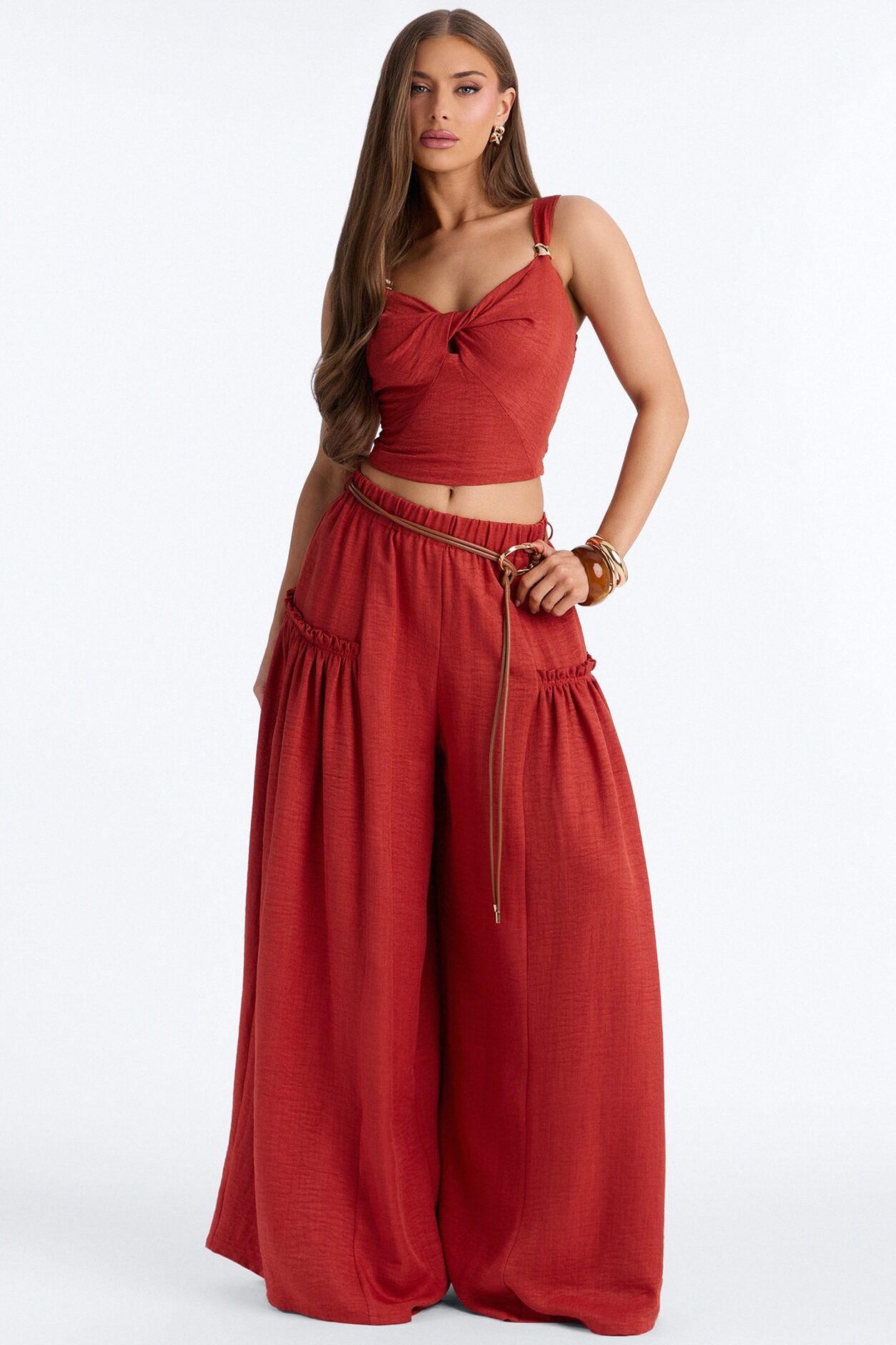 Stacy Belted Pant Set - Rust