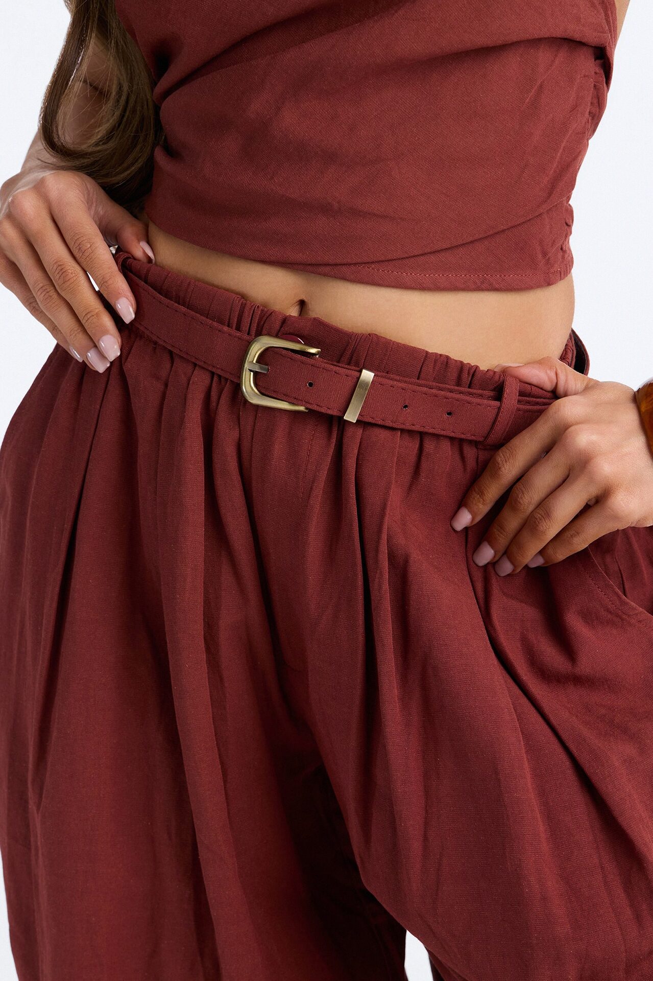 Hailey Halter Linen Pant Set - Marsala