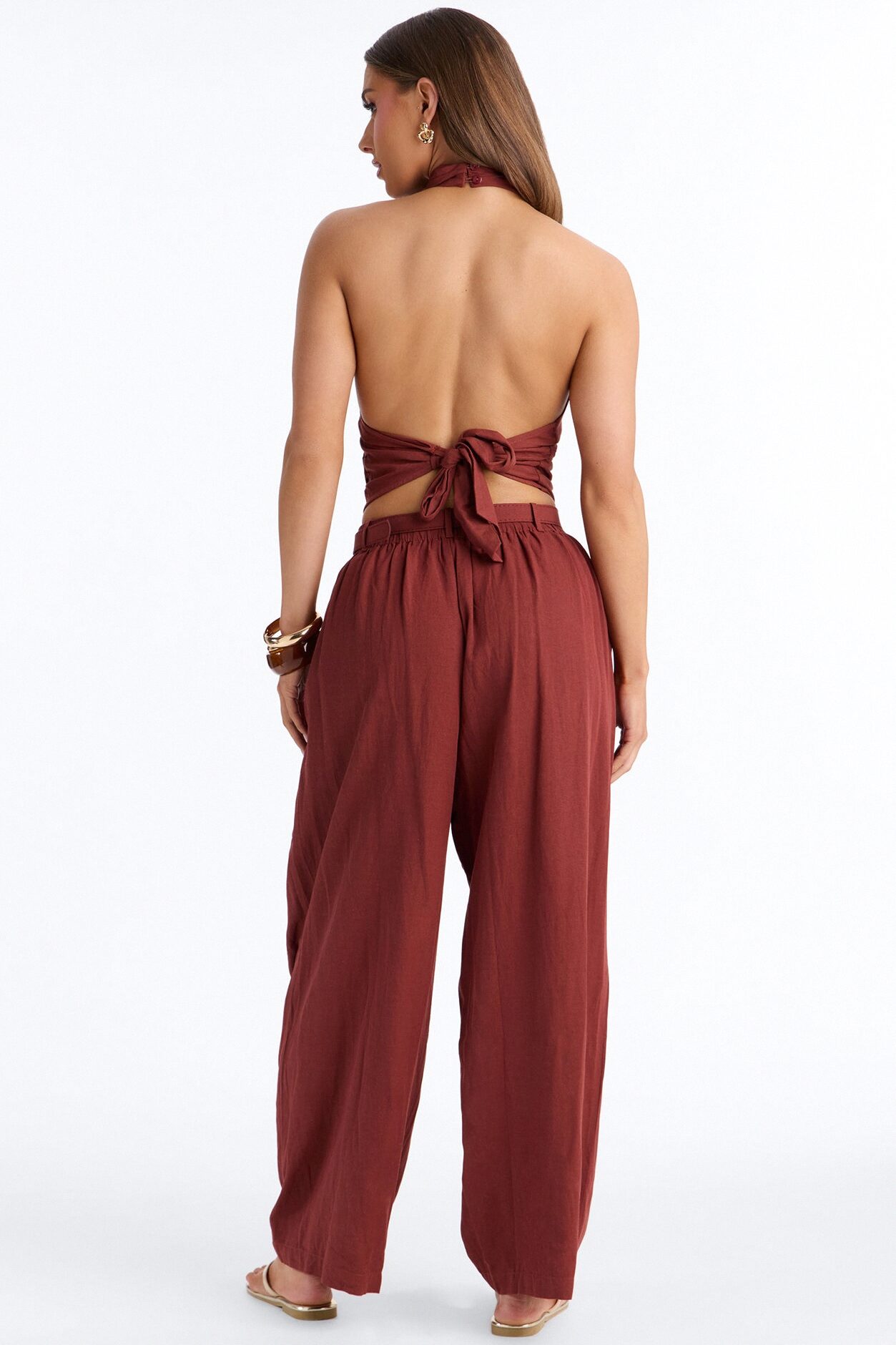 Hailey Halter Linen Pant Set - Marsala