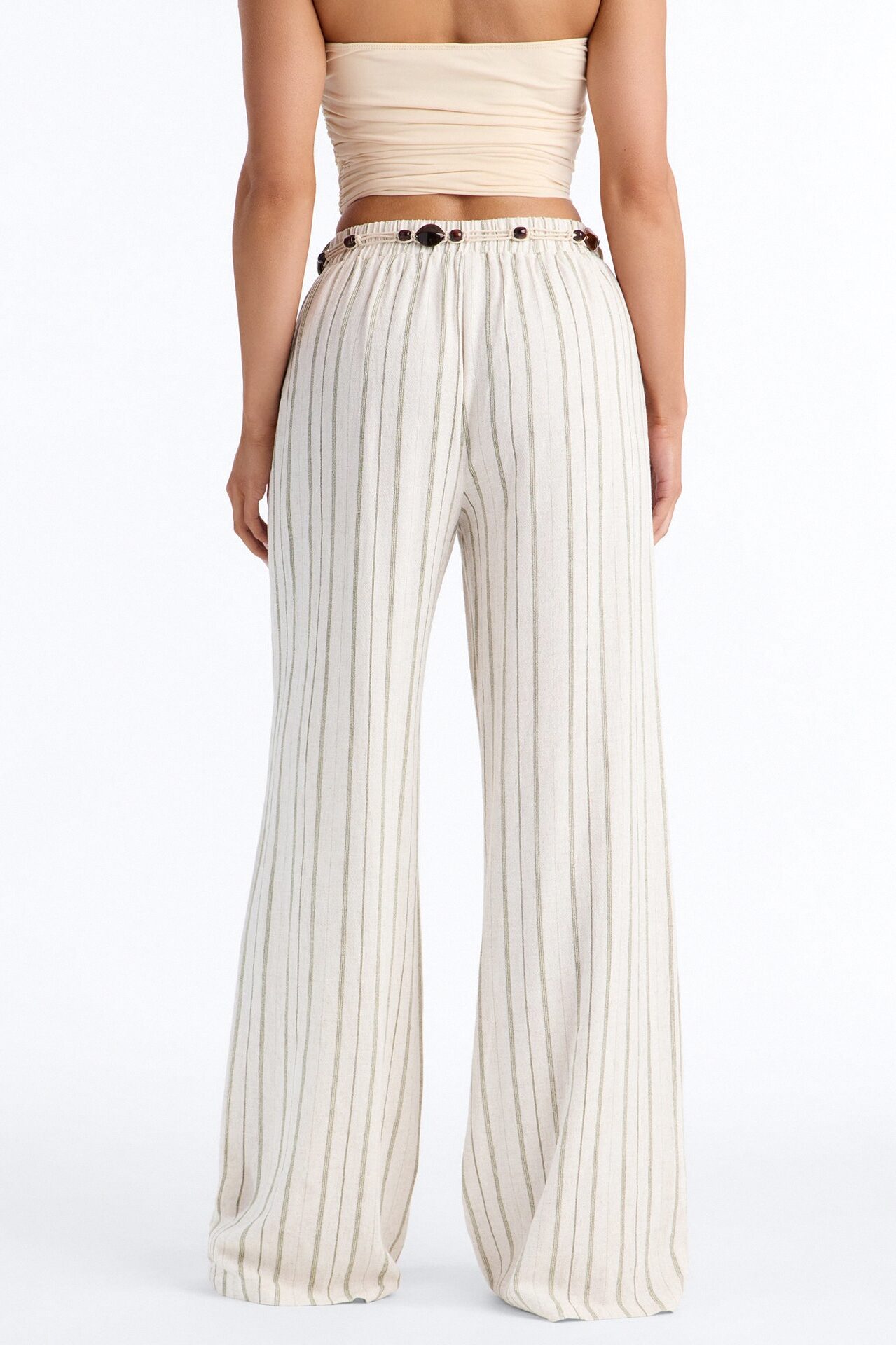 Lane Low Rise Linen Belted Pant - Green/combo