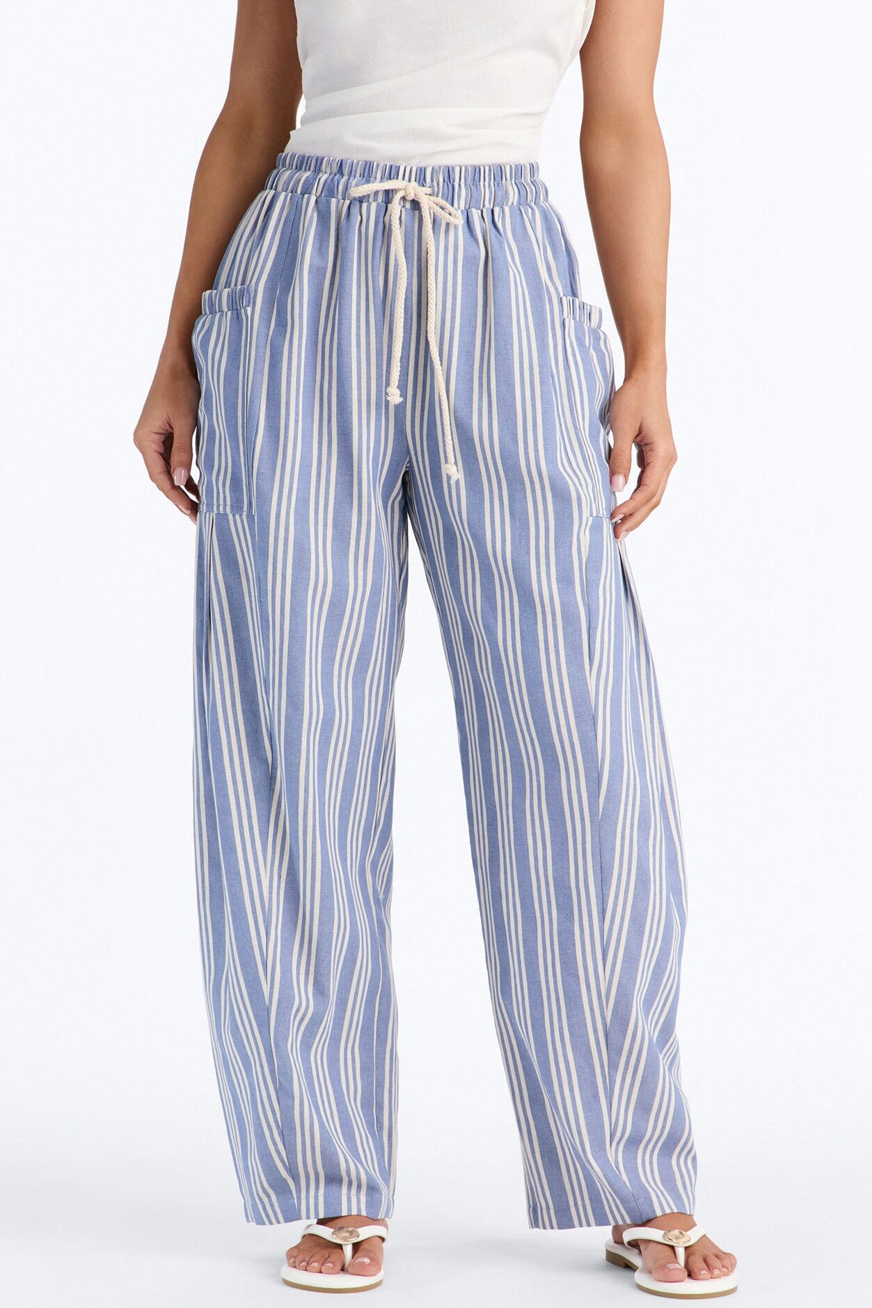 Coastal Barrel Leg Striped Pants - Blue