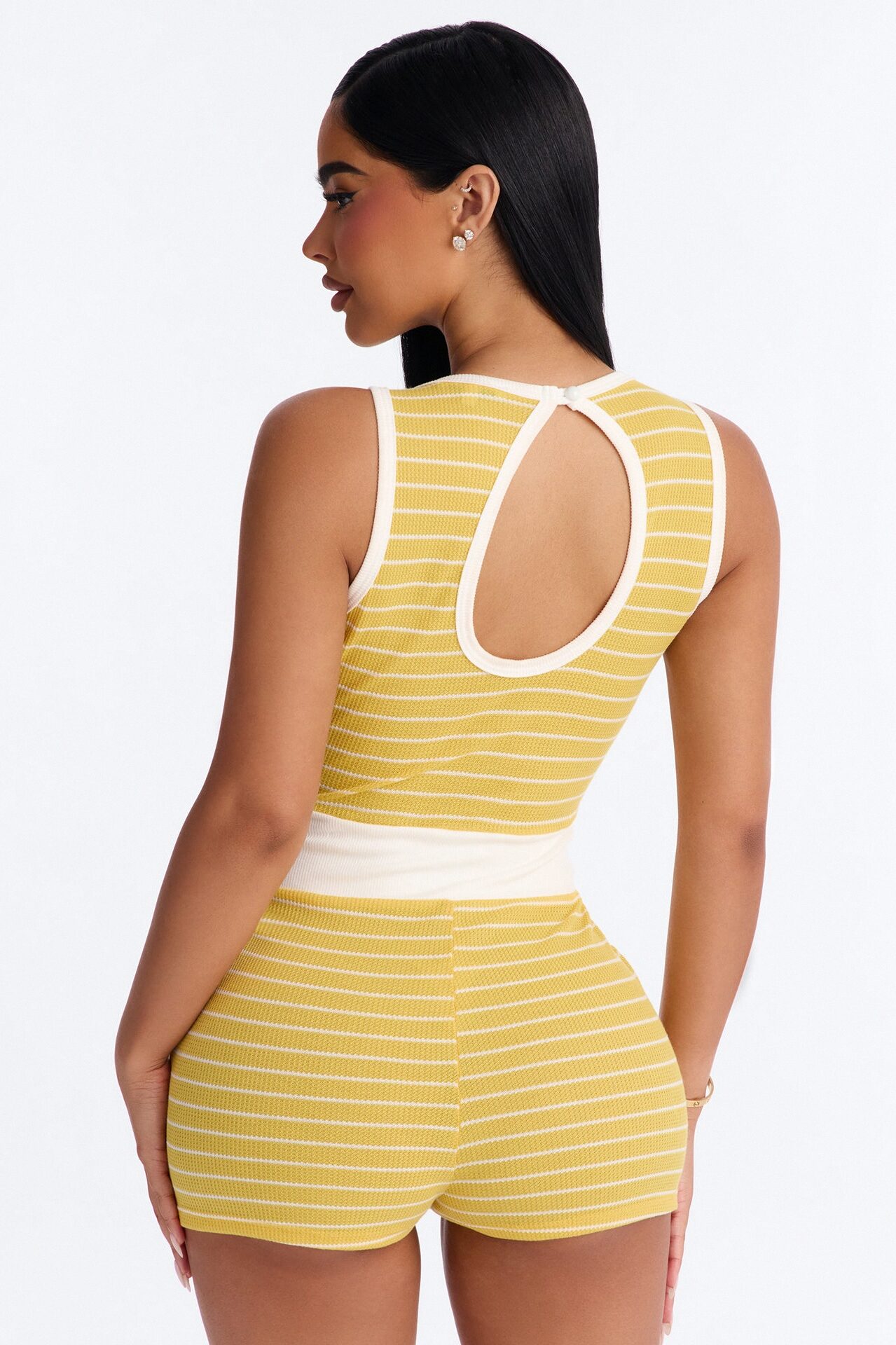 Willow Striped Waffle Knit Romper - Yellow