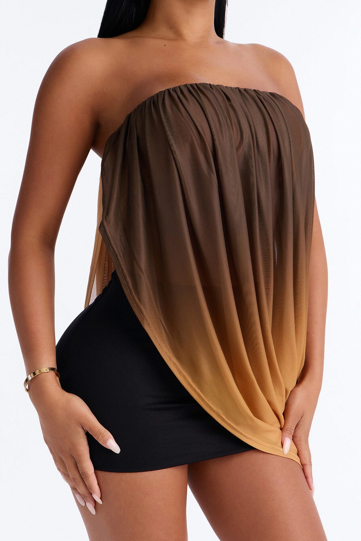 Bora Bora Ombre Asymmetrical Mesh Top - Taupe/combo
