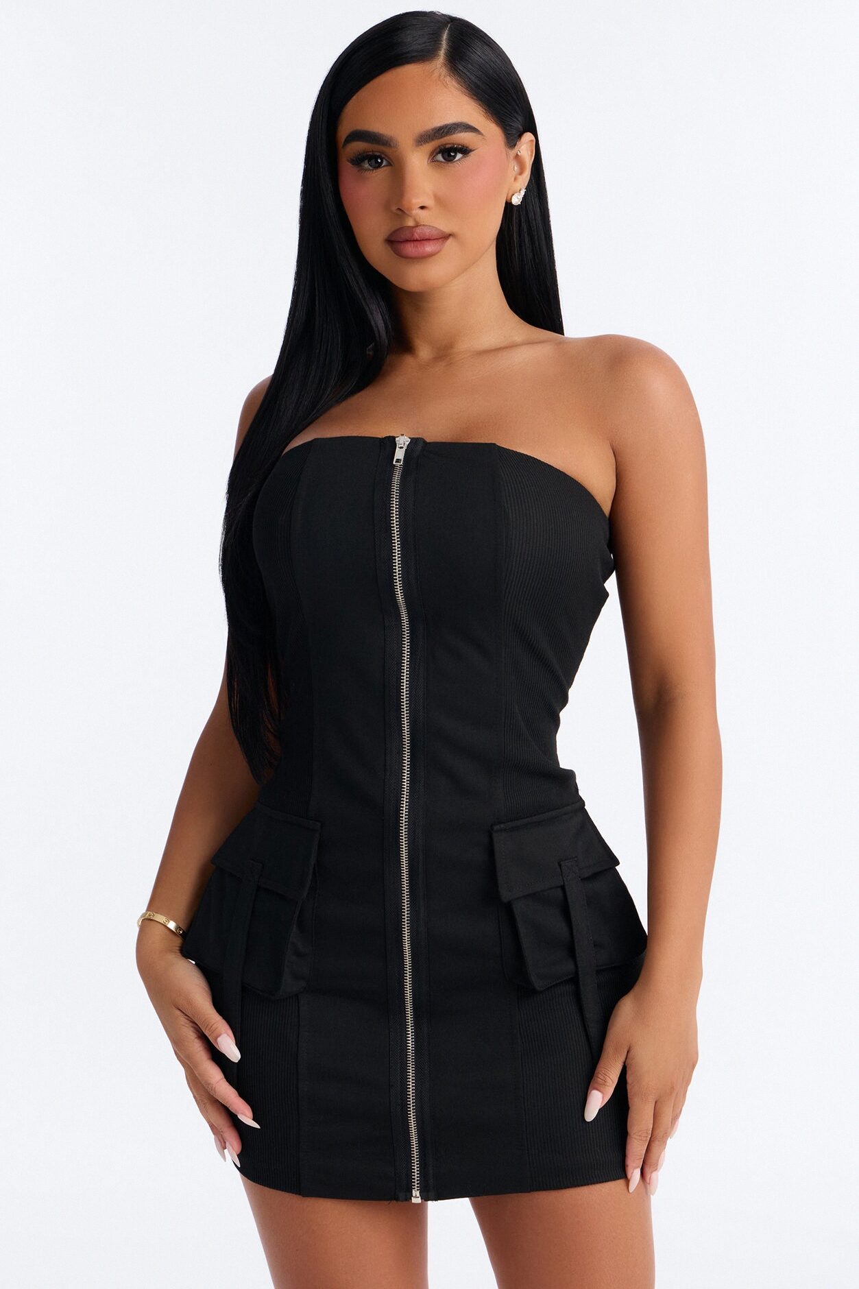 Cara Cargo Strapless Dresses Mini Dress - Black