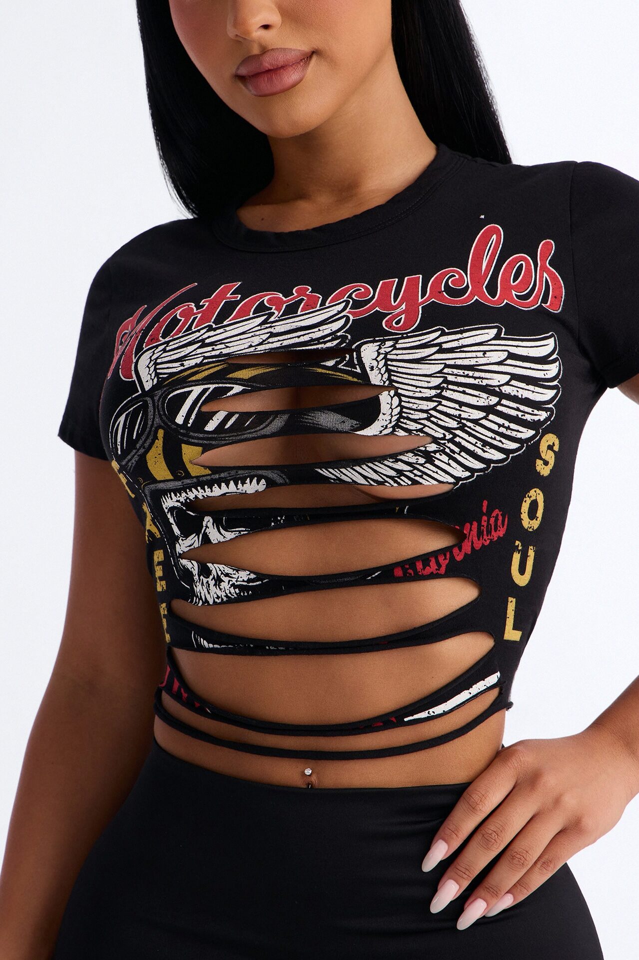 Motorcycles Freedom Cut Out Baby Tee - Black