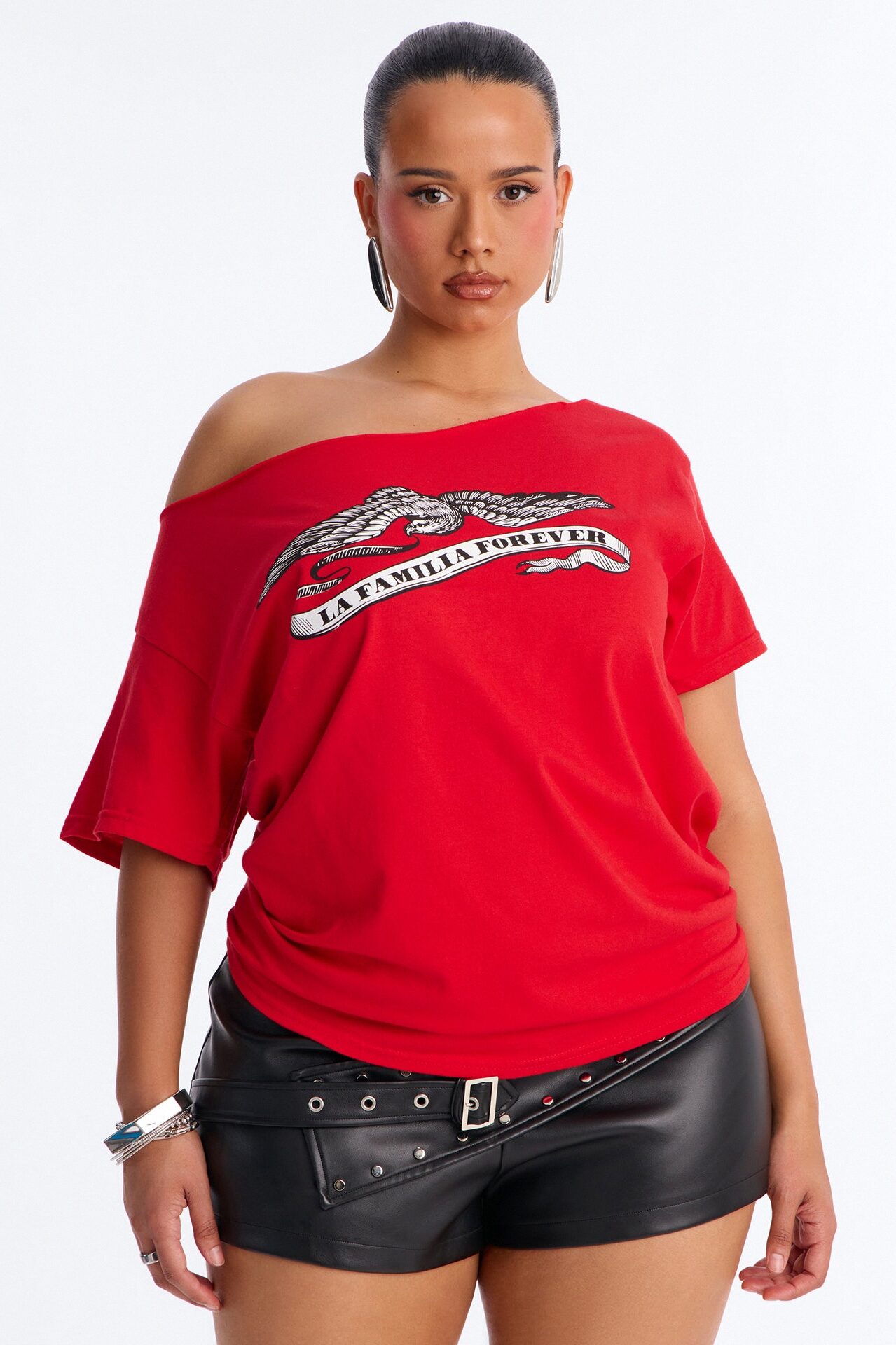 La Familia Forever Eagles Off Shoulder Top - Red