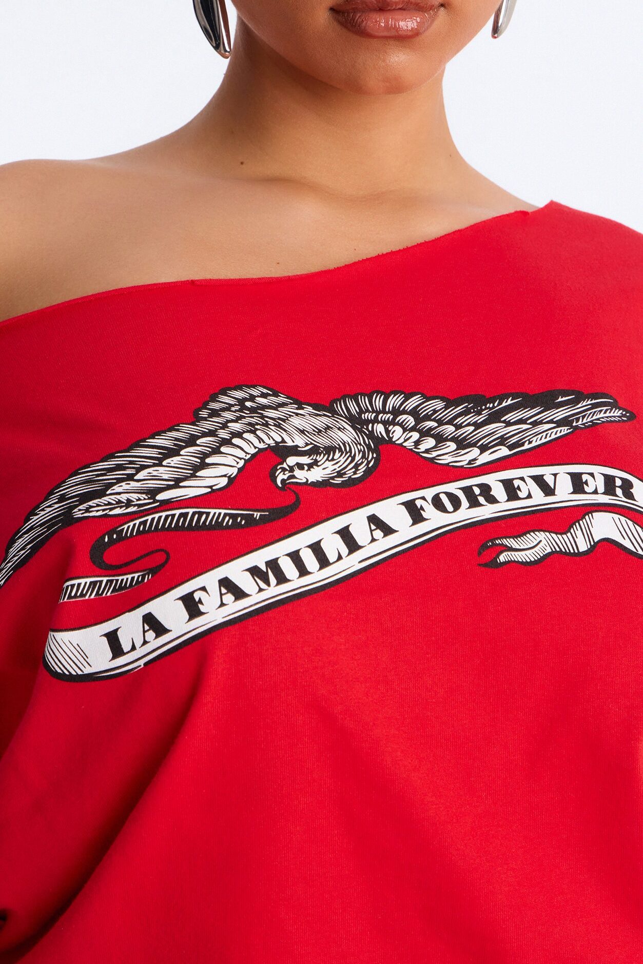 La Familia Forever Eagles Off Shoulder Top - Red