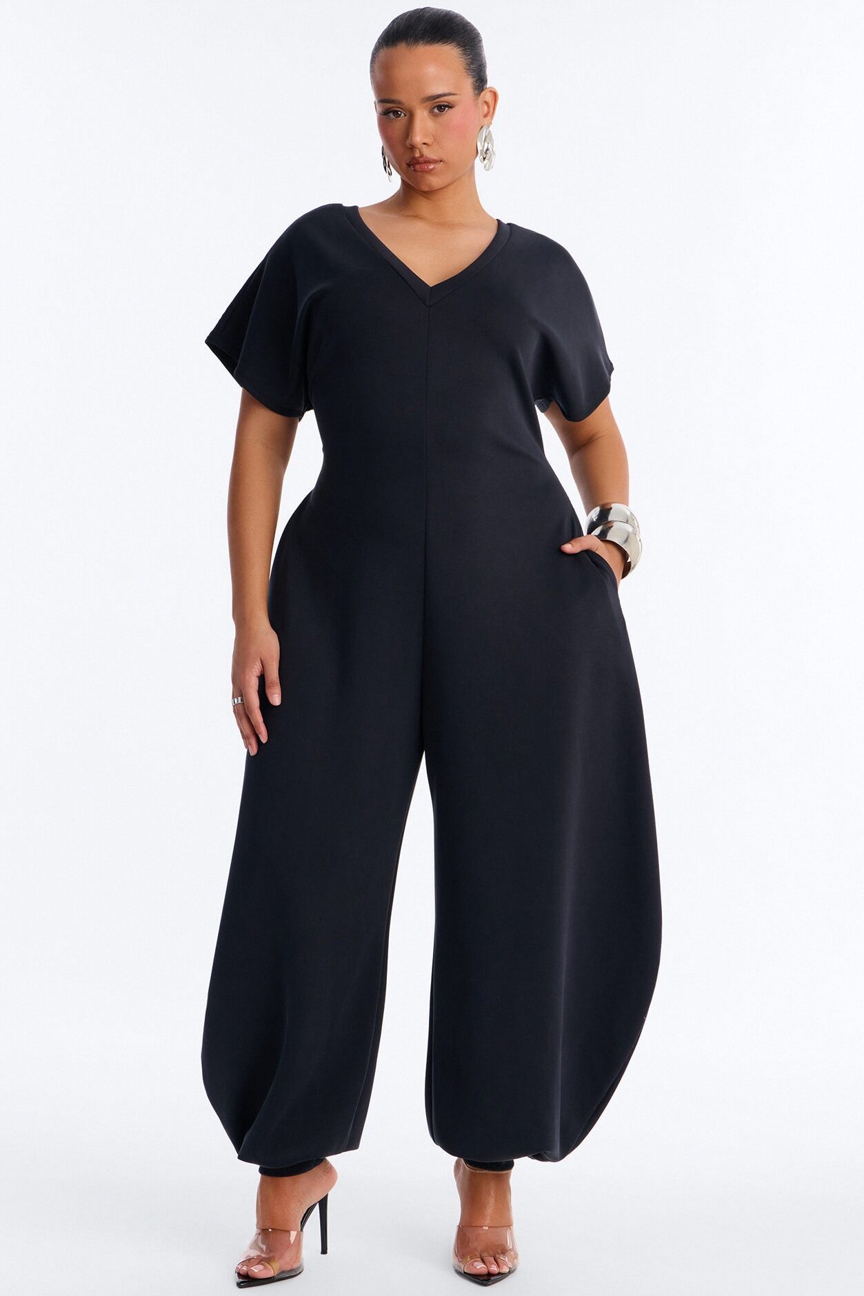 Let's Relax Barrel Wide Leg Jumpsuit - Black