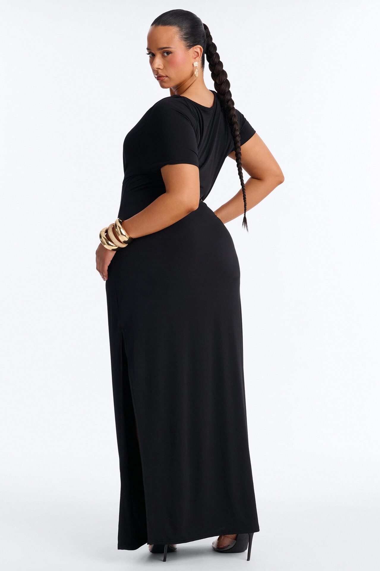 Angelica Beaded Cowl Neck Maxi Dress - Black