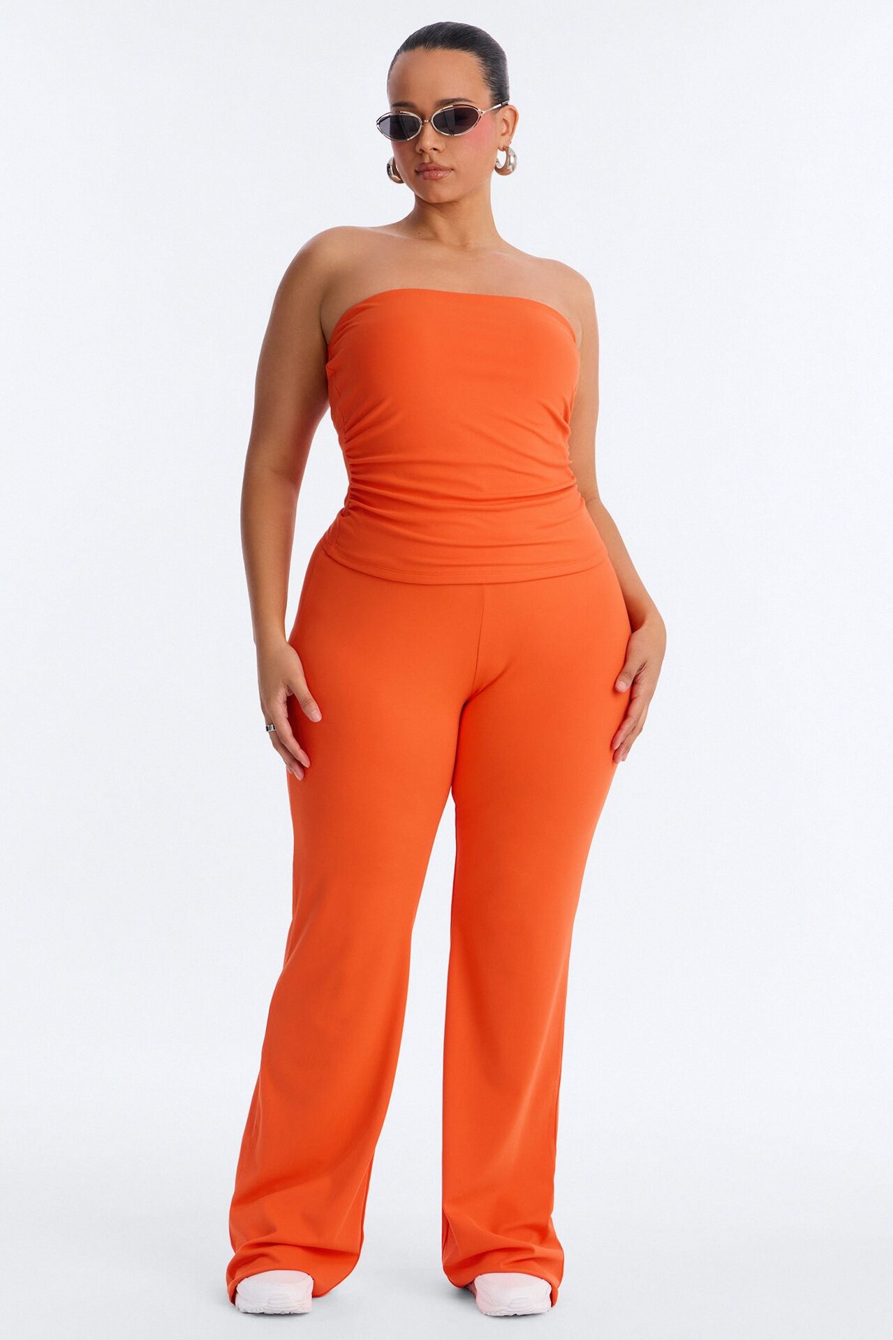 Just Vibes Strapless Pant Set - Tomato Red