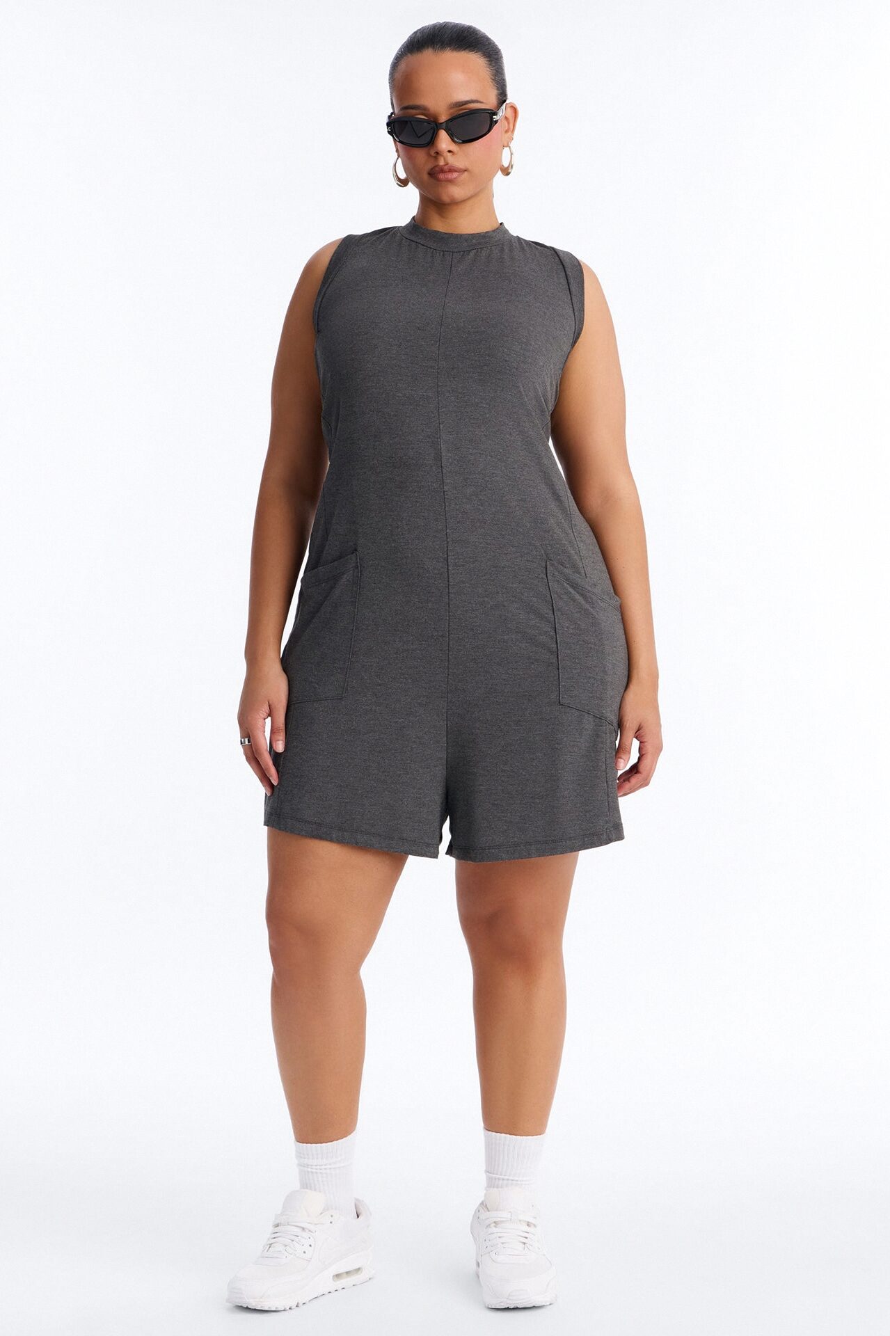 Jen High Neck Romper - Charcoal