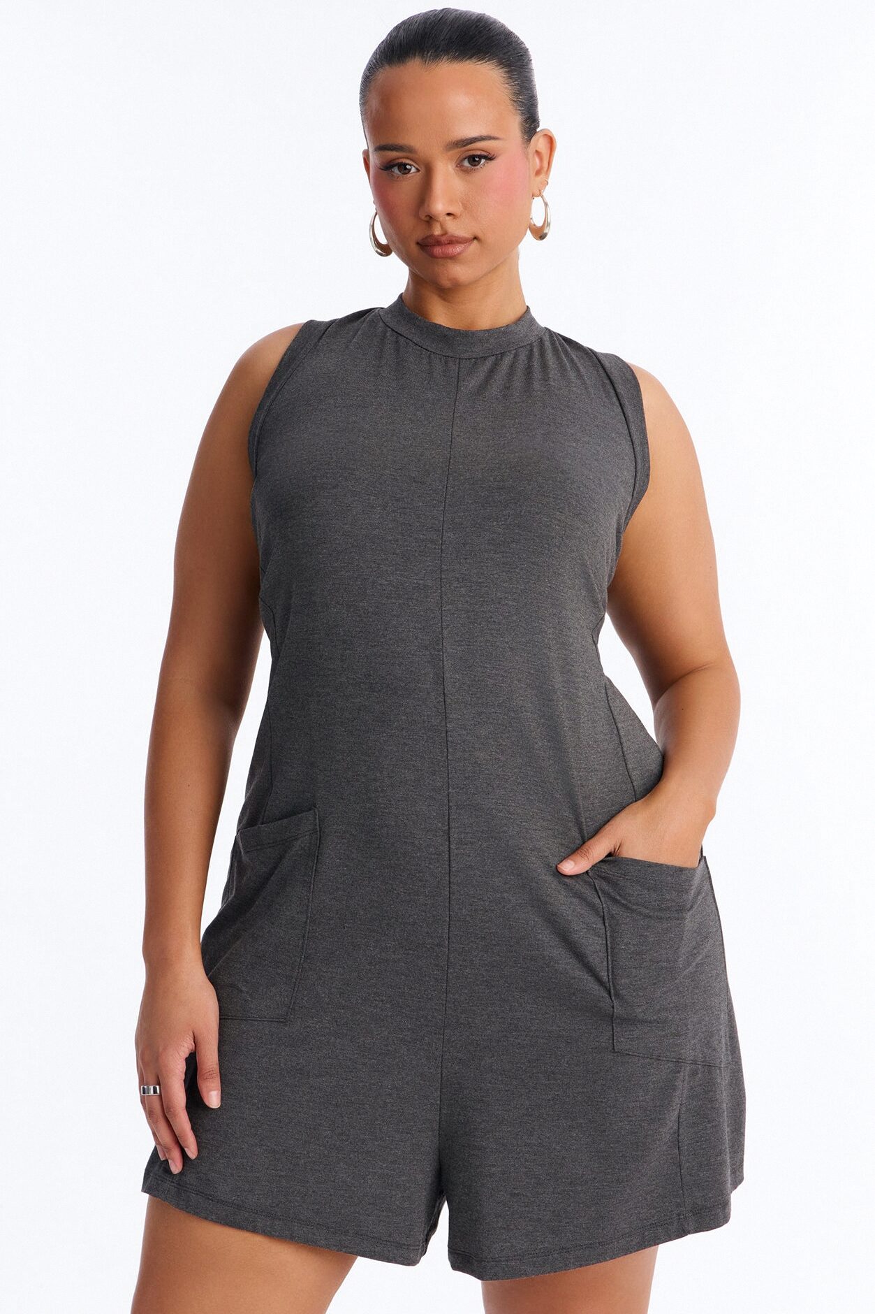 Jen High Neck Romper - Charcoal