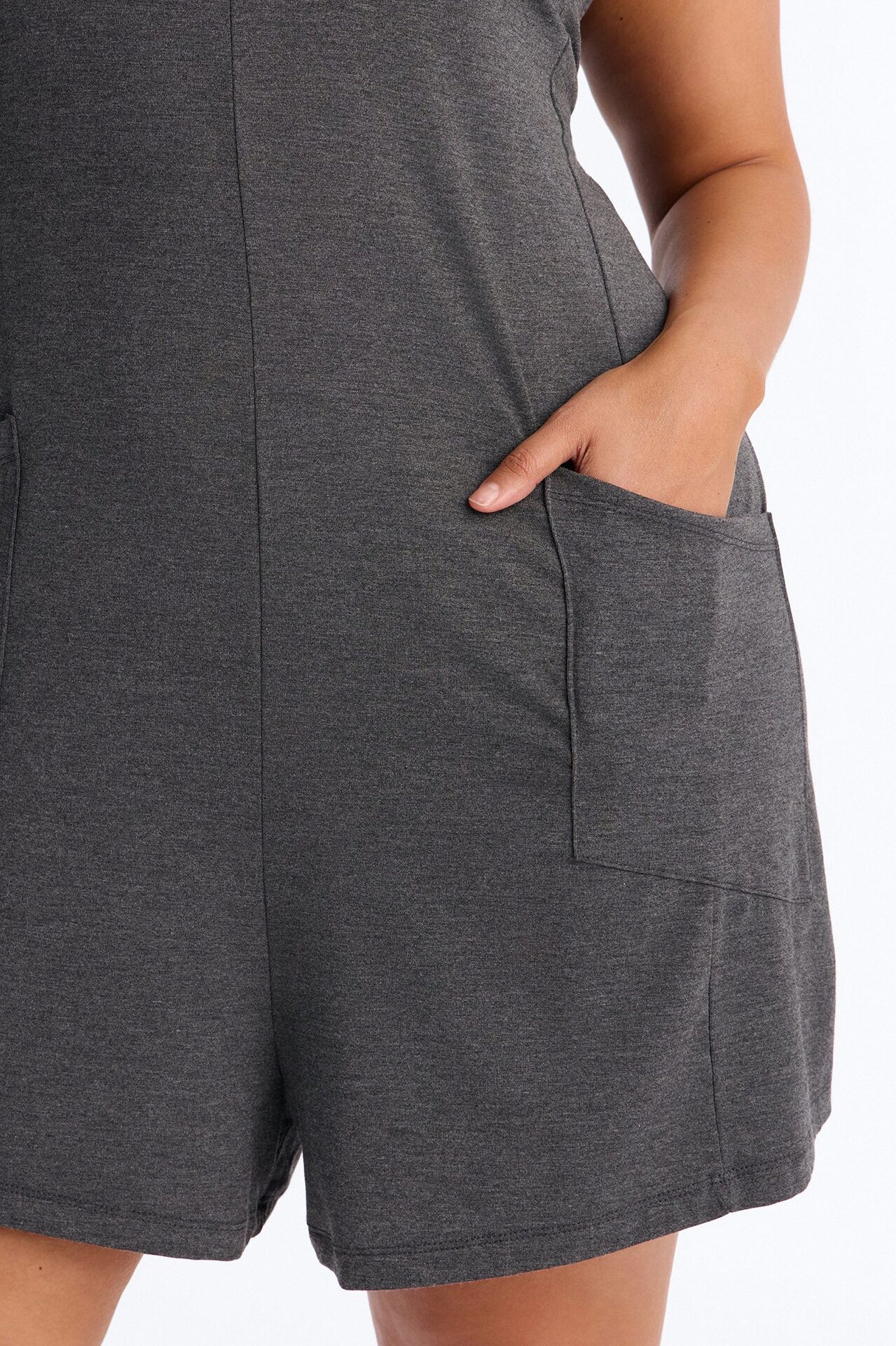 Jen High Neck Romper - Charcoal