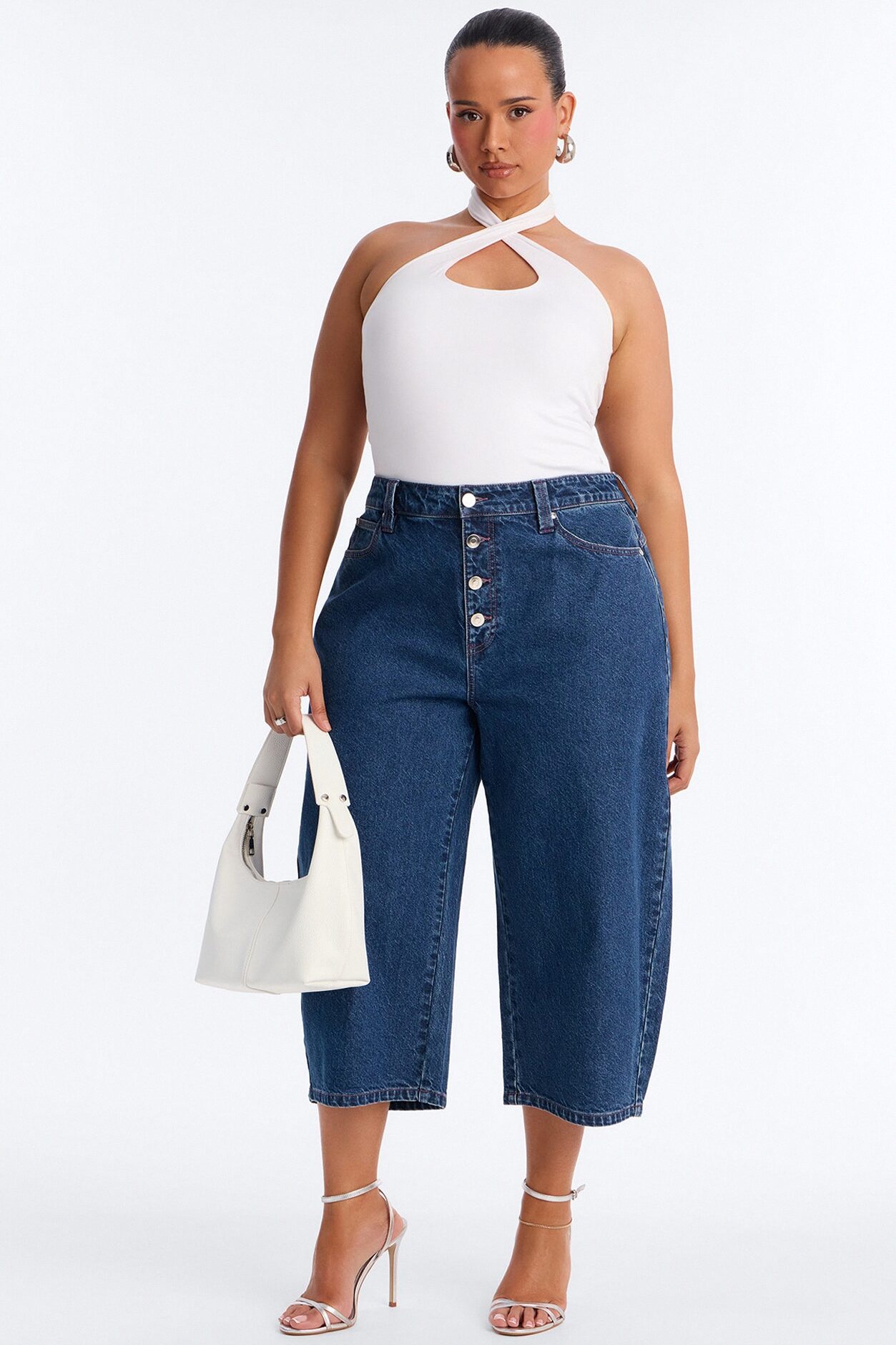 Persephone Button Fly Culotte Jeans - Rinse Blue Wash