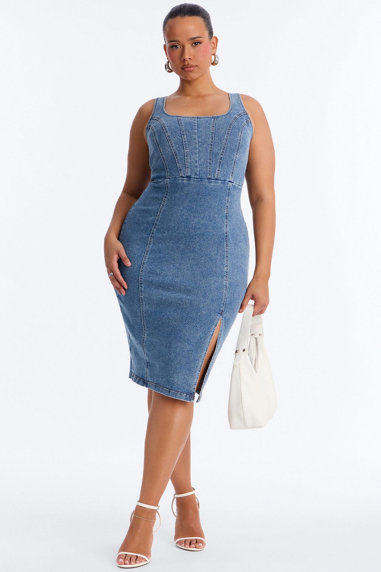 Avery Stretch Denim Midi Dress - Denim