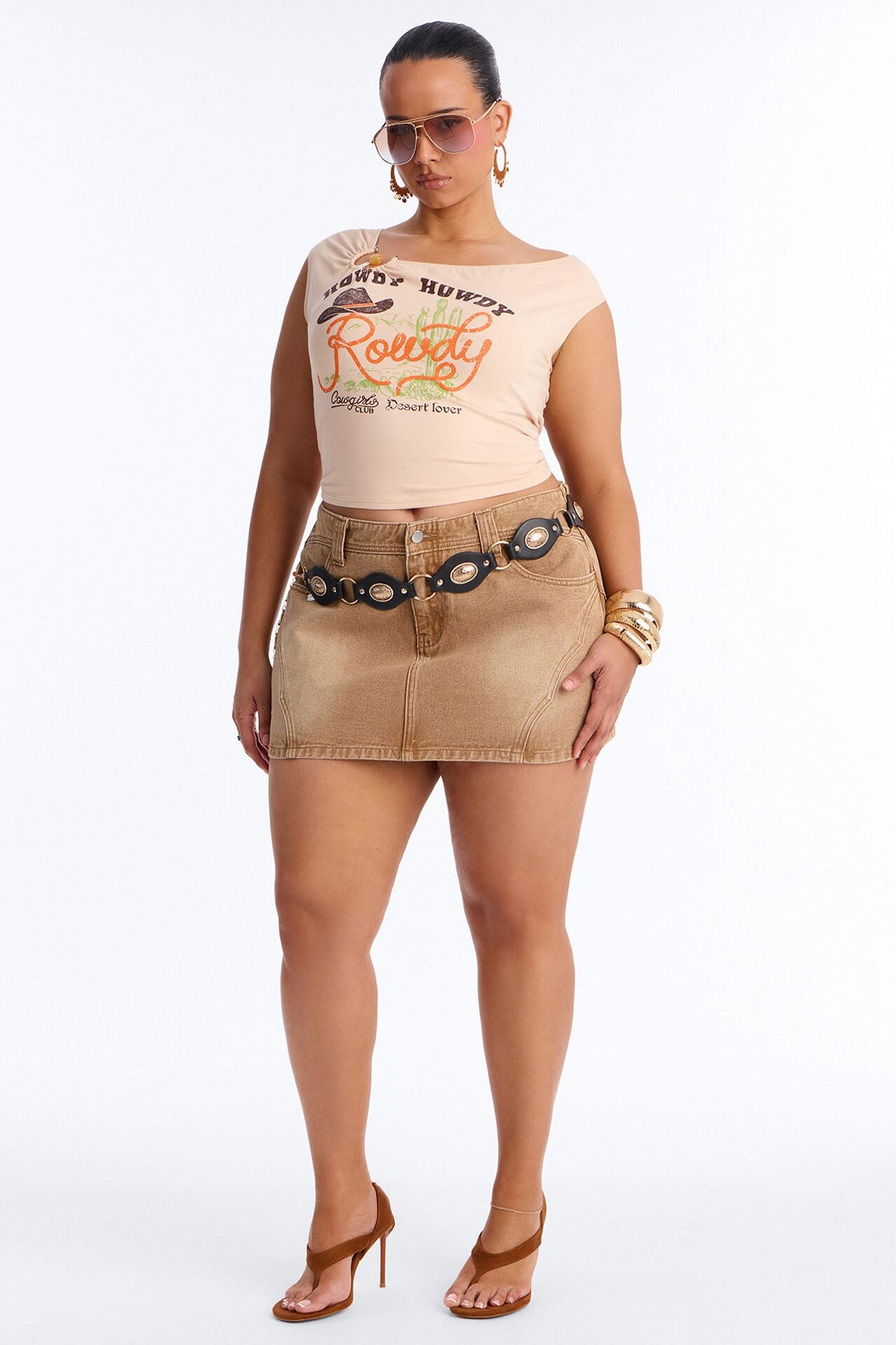Howdy Howdy Cowboy hardware Top - Taupe