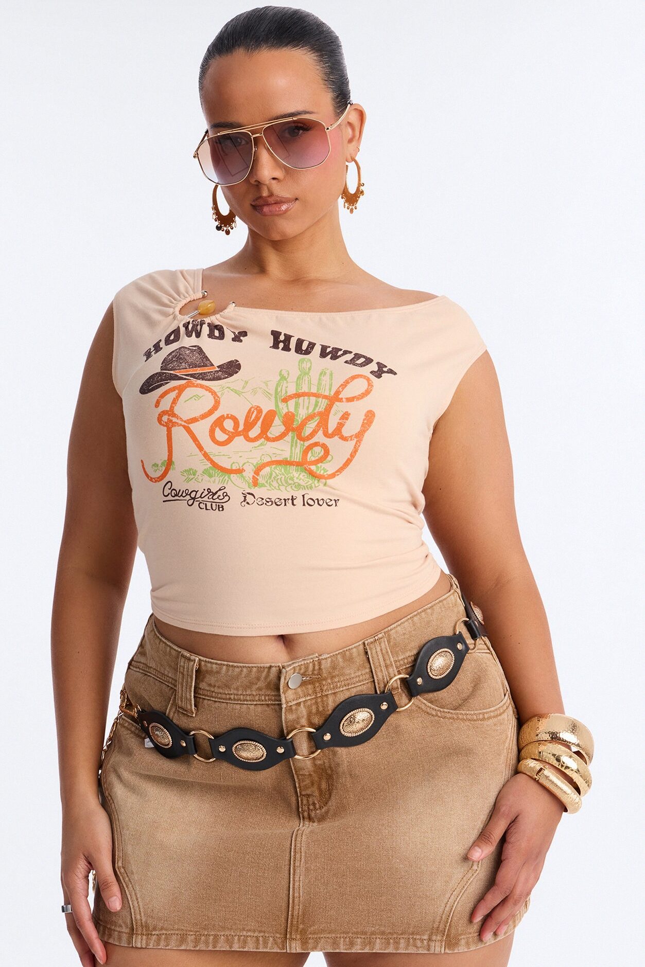 Howdy Howdy Cowboy hardware Top - Taupe