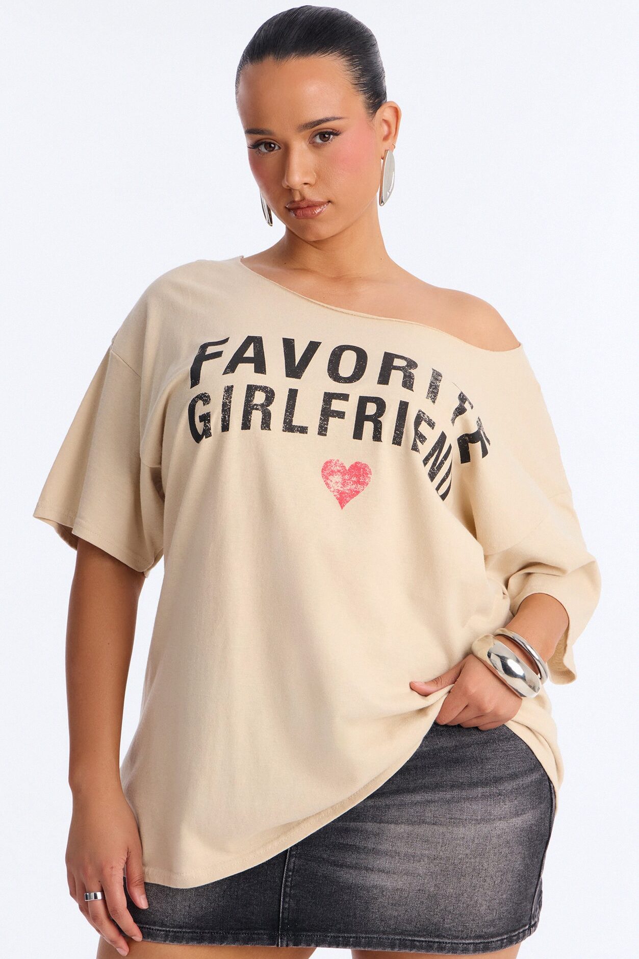 Favorite Girlfriend Off Shoulder Tee - Sand