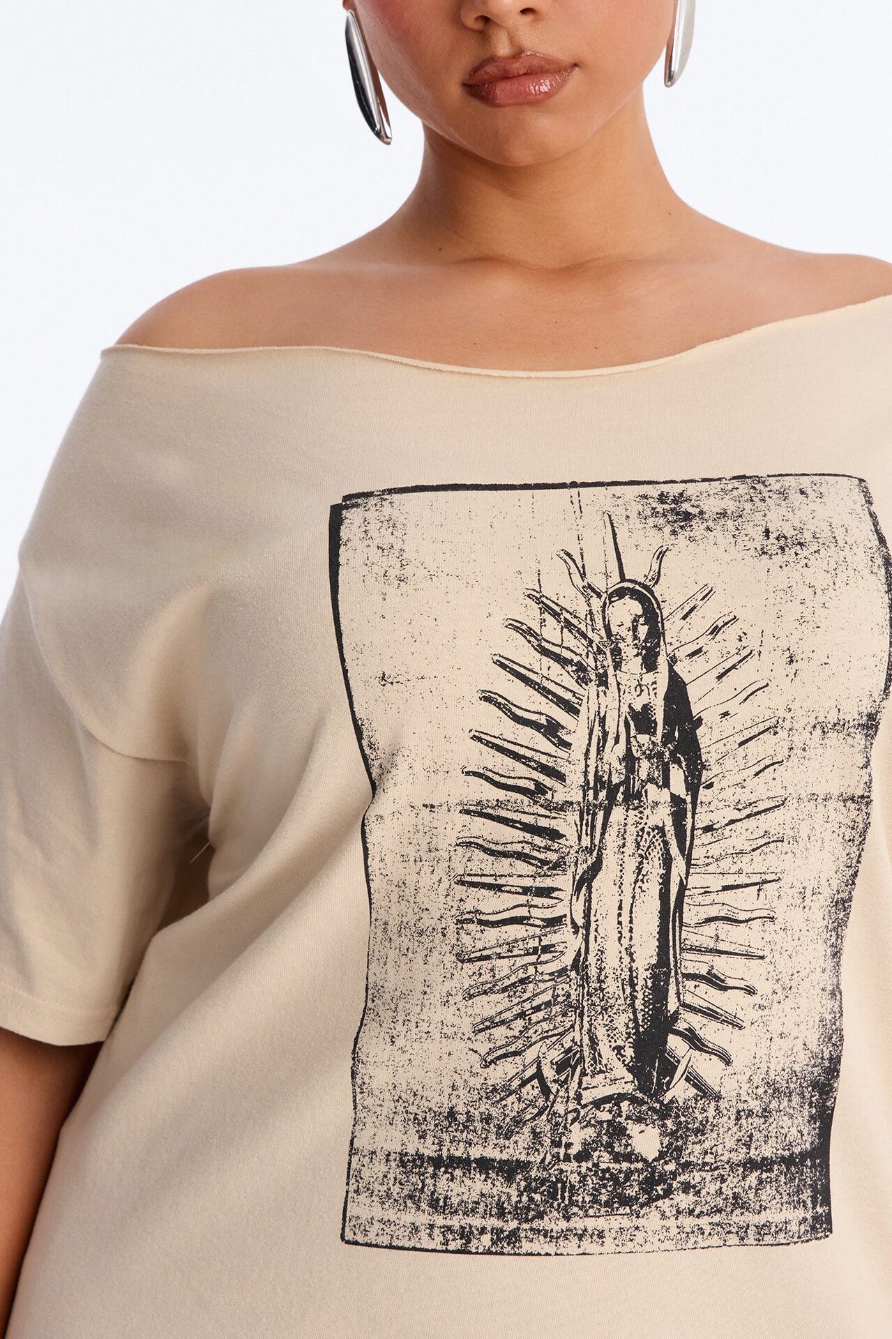 La Familia Forever Virgin Mary Off Shoulder Top - Sand