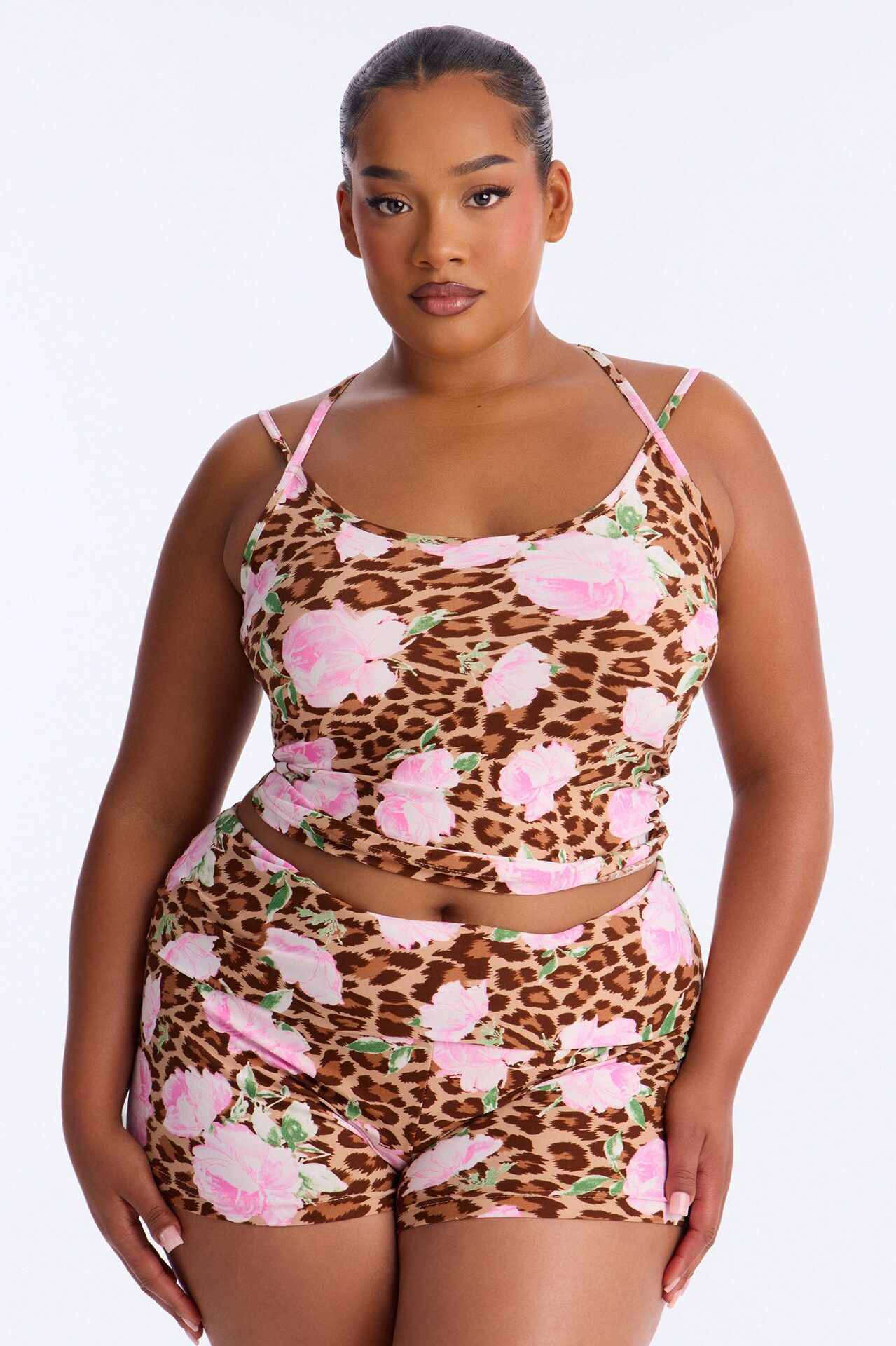 Pretty Wild Night PJ Short Set - Brown/combo