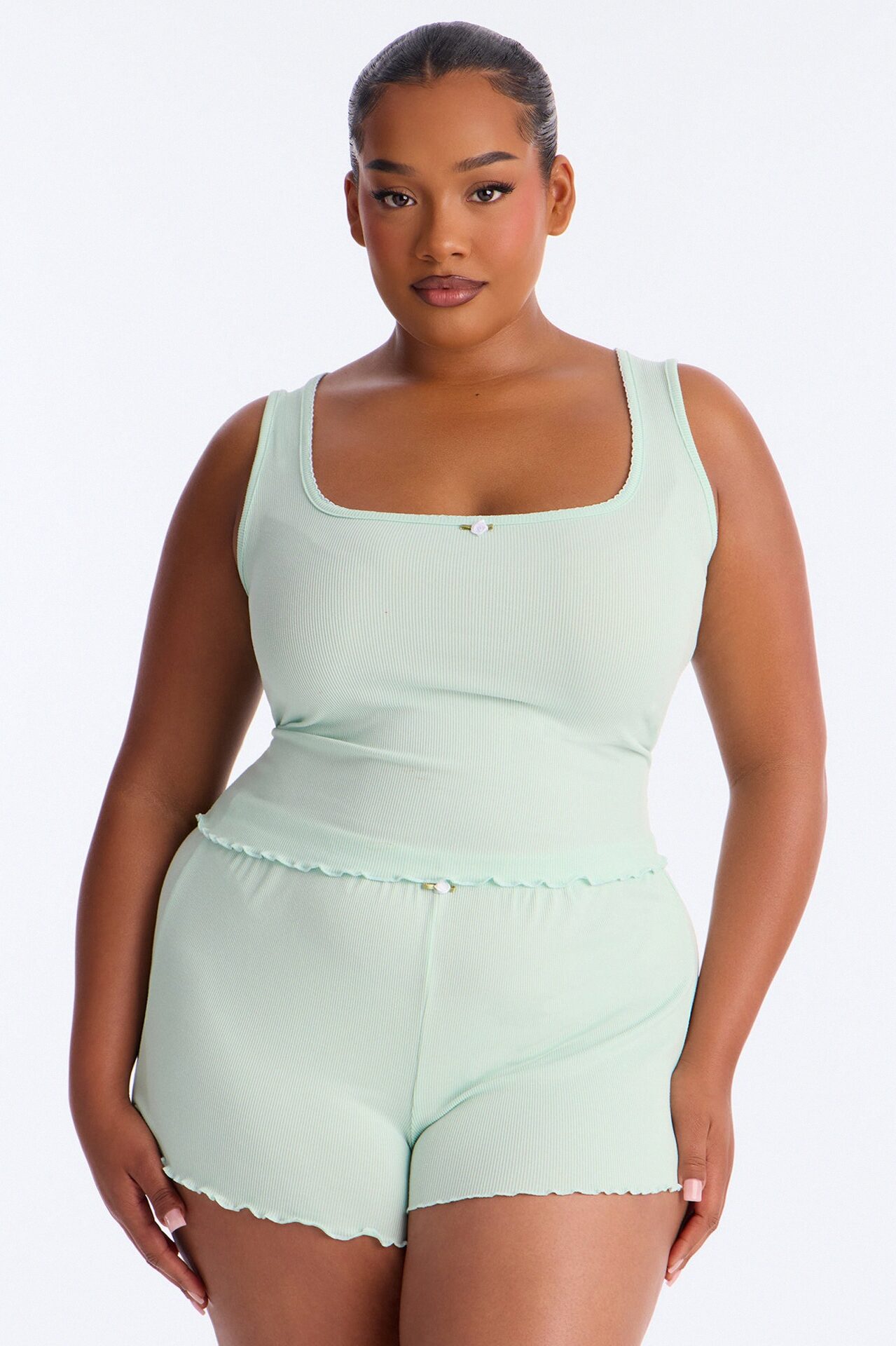 Smooth To Touch Ribbed PJ Short Set - Sage