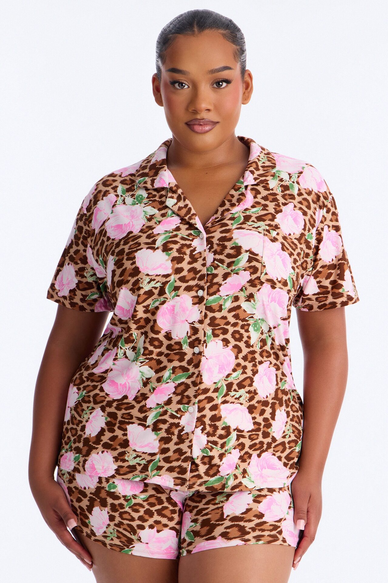 Wild Roses PJ Short Set - Brown/combo
