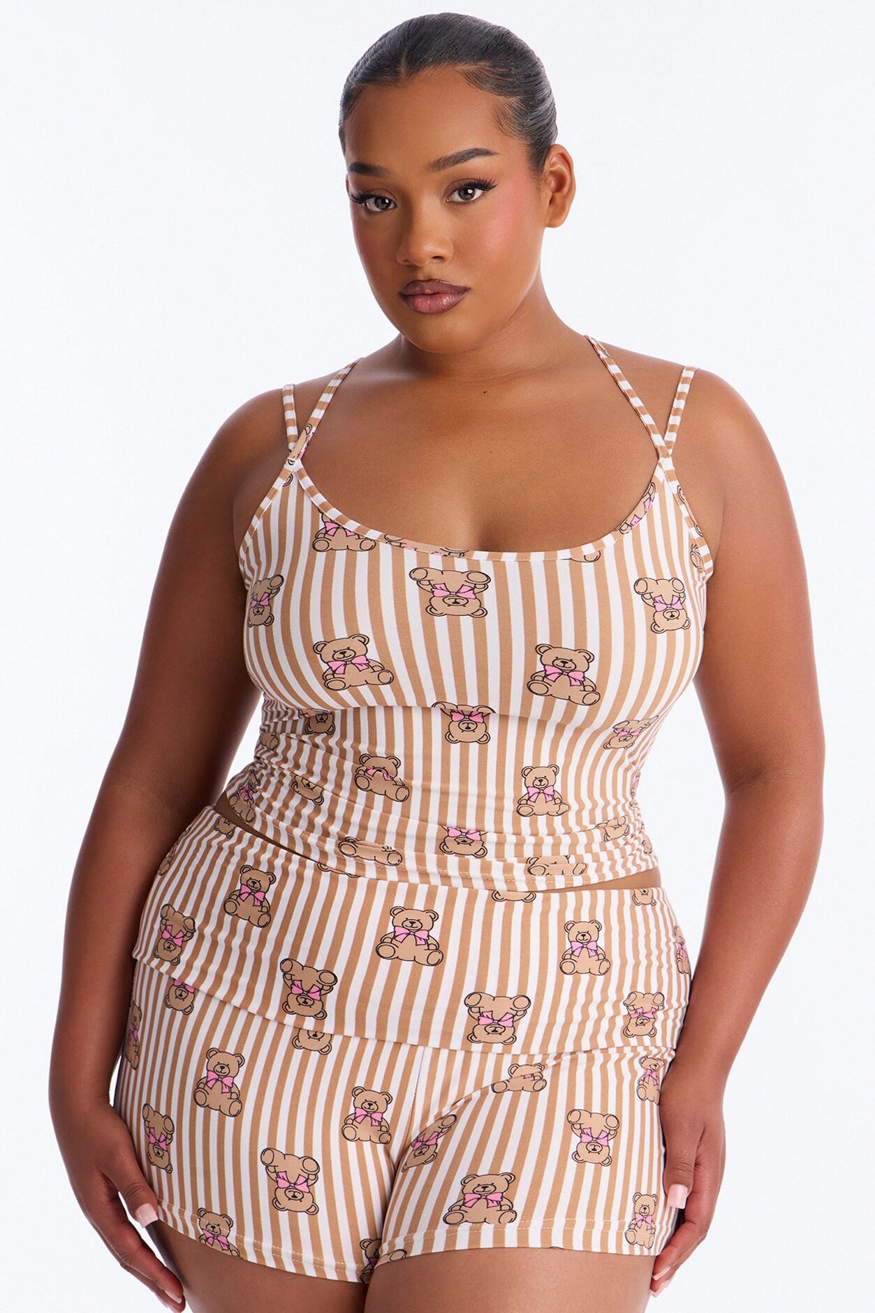 Cuddle With Me Teddy Bear PJ Short Set - Brown
