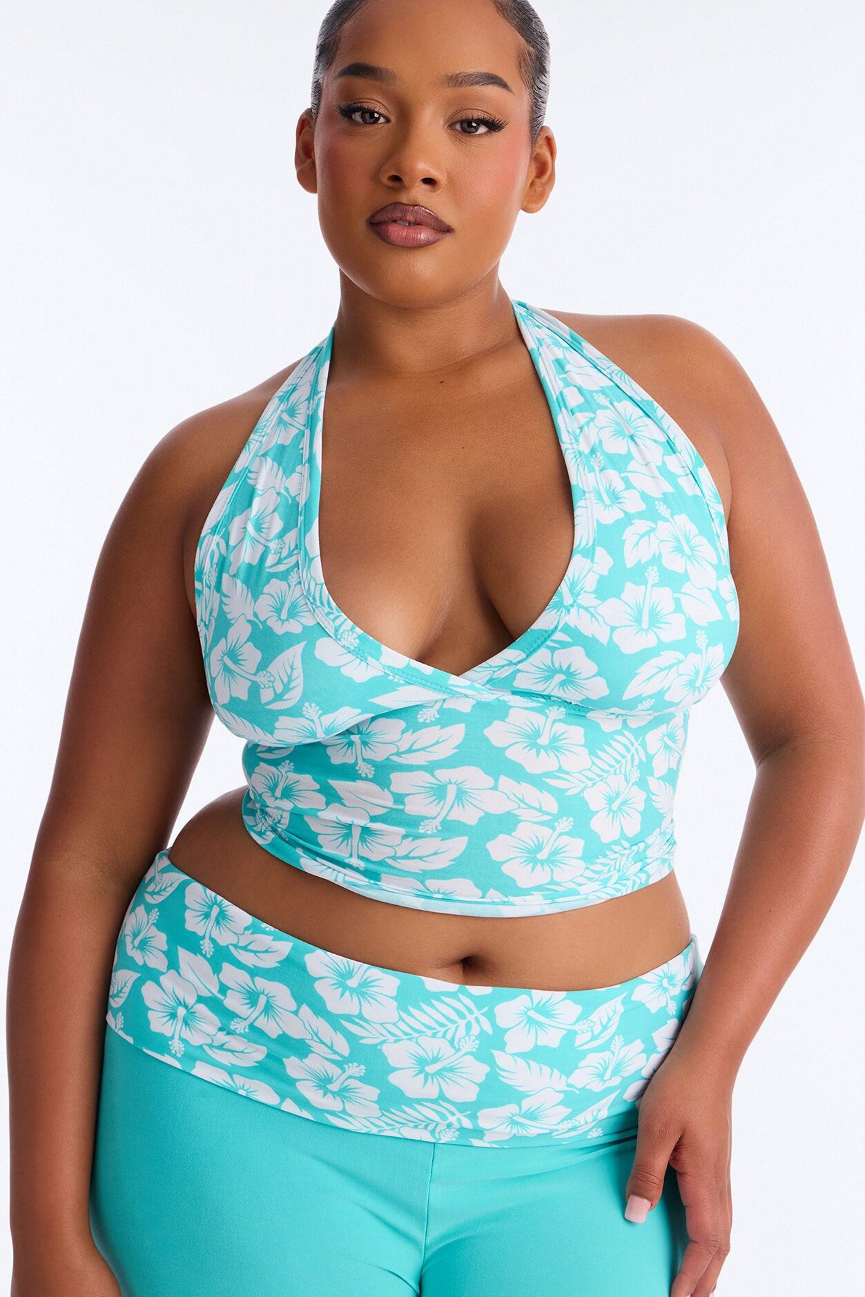 Tropical Beauty Foldover PJ Pant Set - Turquoise/combo