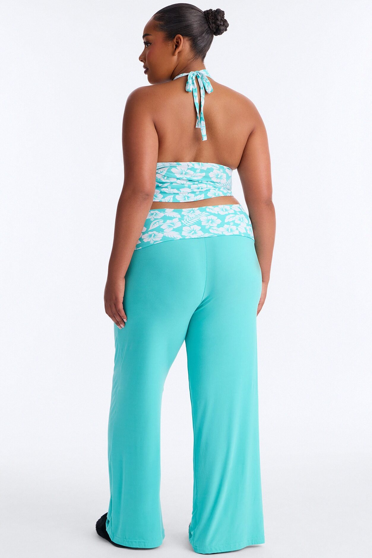 Tropical Beauty Foldover PJ Pant Set - Turquoise/combo