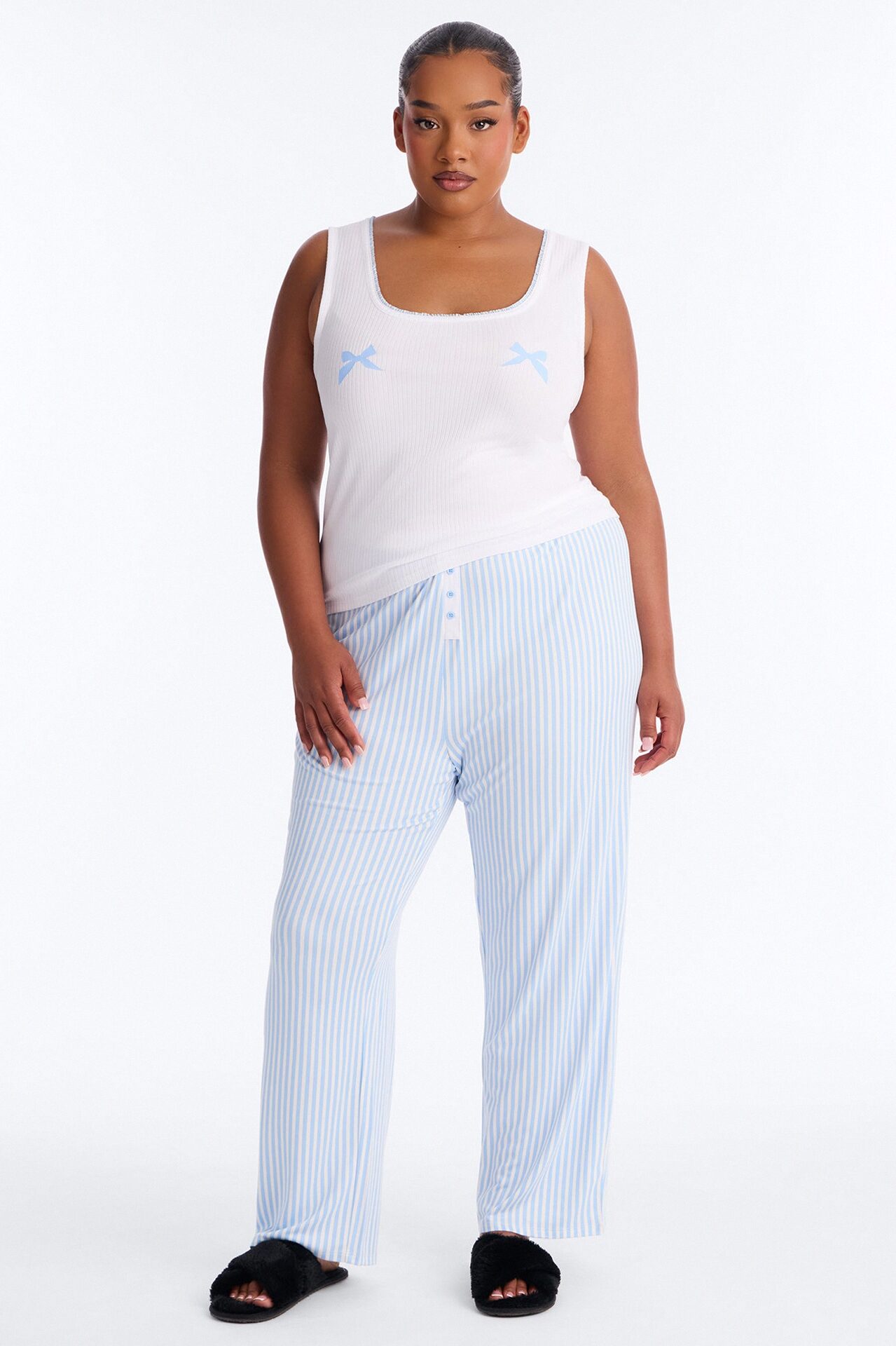 Bow Down Boxer PJ Pant Set - White/Blue