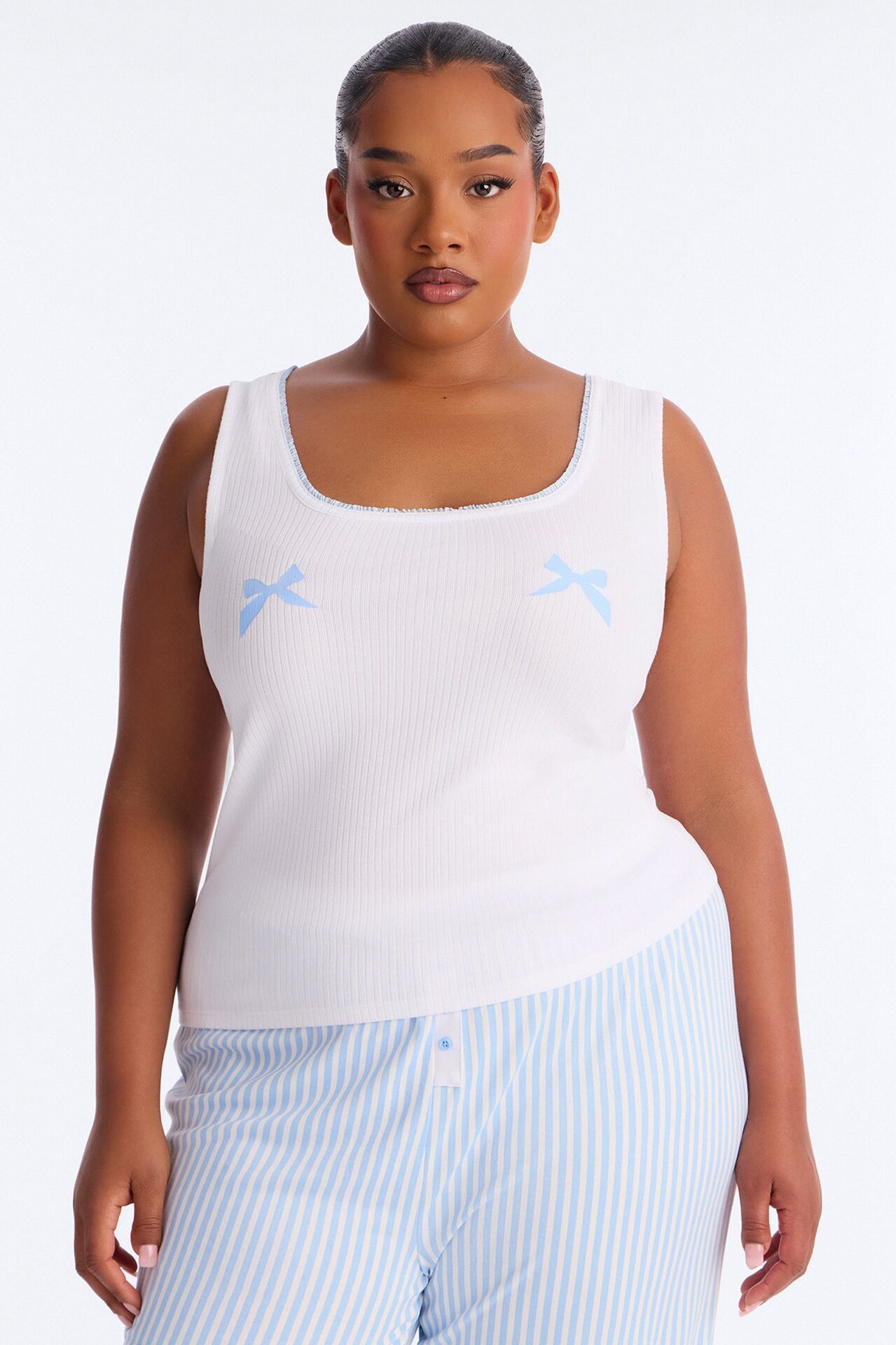 Bow Down Boxer PJ Pant Set - White/Blue