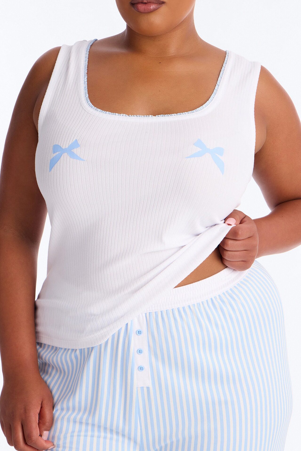 Bow Down Boxer PJ Pant Set - White/Blue