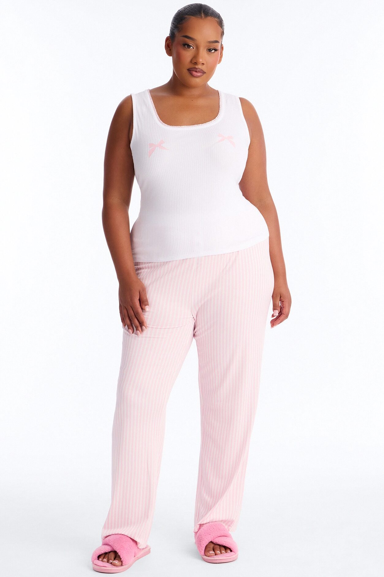 Bow Down Boxer PJ Pant Set - White/Pink